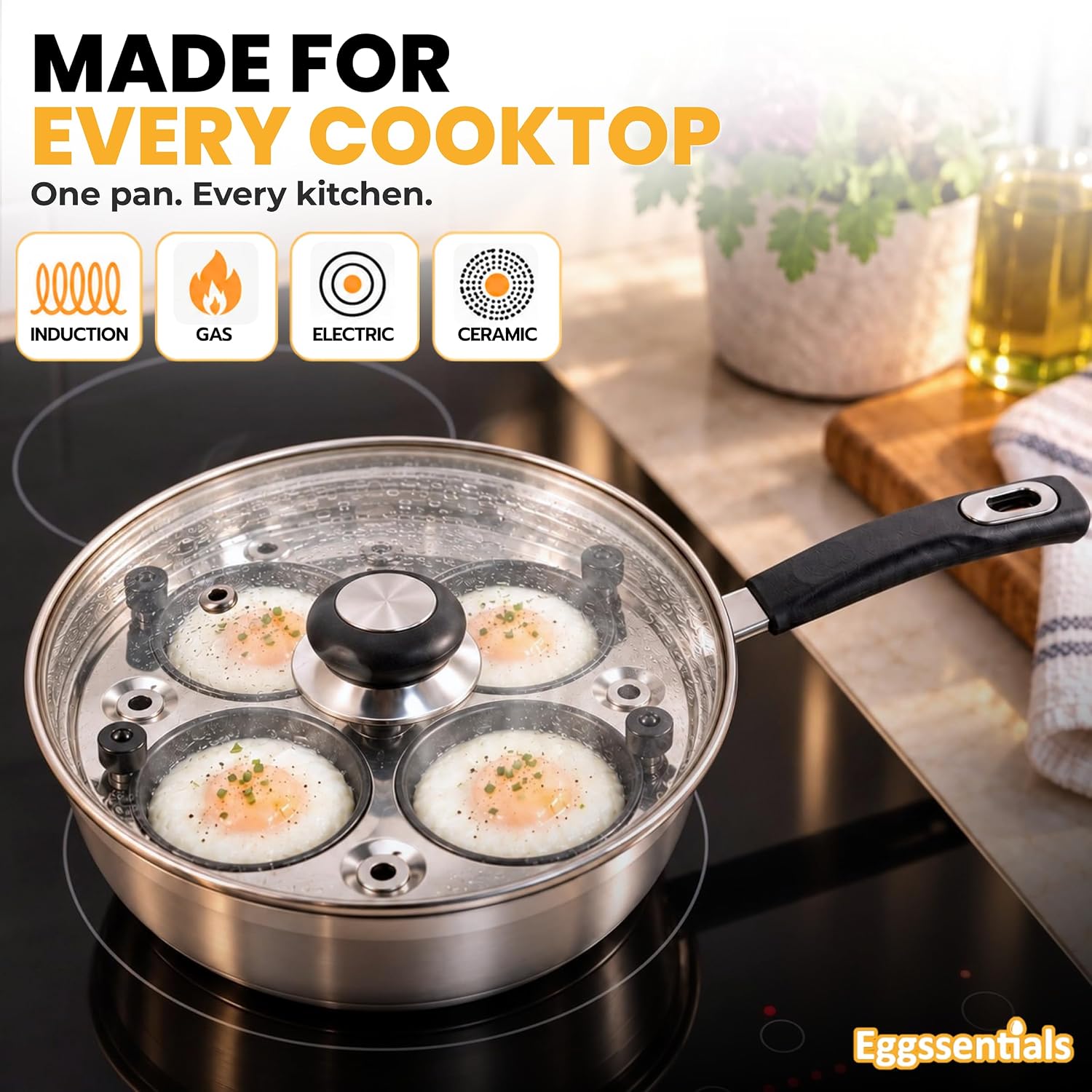 Detalle 2 de Eggssentials Egg Poacher (Stainless Steel Poached Egg Maker) with Spatula