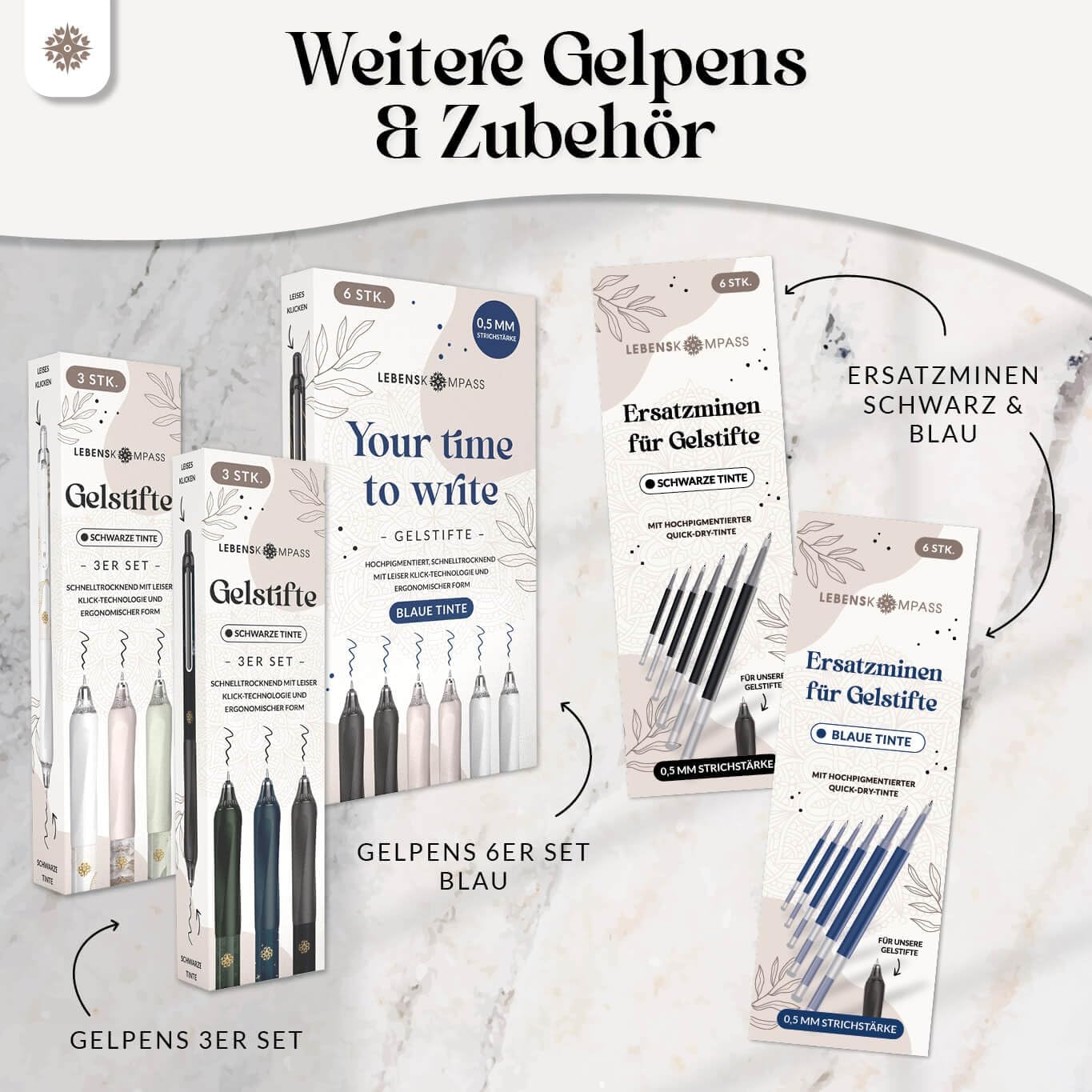 Thumbnail 5 de LEBENSKOMPASS Gelstifte Set Schwarz 0,5 mm – 6 Stück