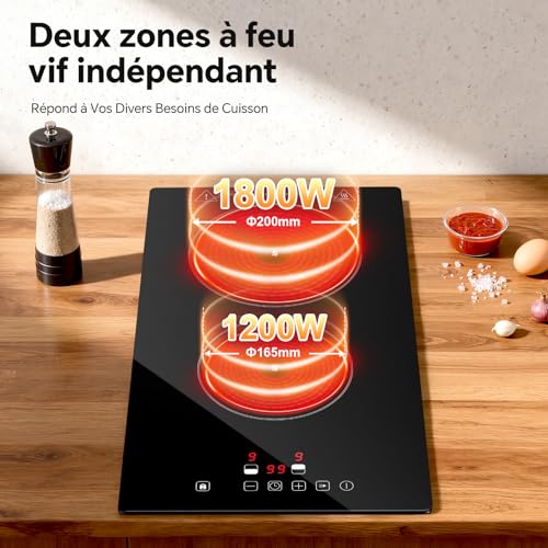Detalle de SNDOAS Plaque Vitrocéramique 2 Feux – Plaque de Cuisson Électrique 3000W