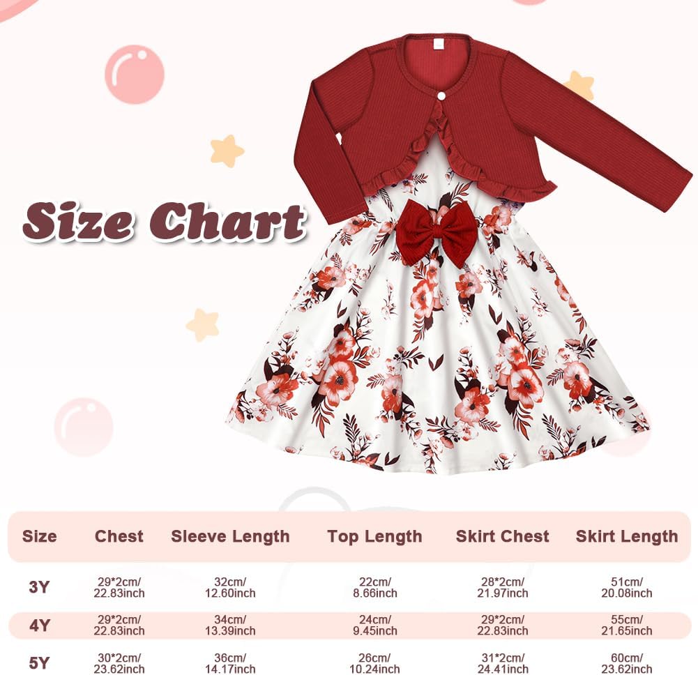 Detalle 2 de Vicloon Girls' Floral Sleeveless Dress and Long-Sleeve Ruffle Cardigan, 2-Piece Set