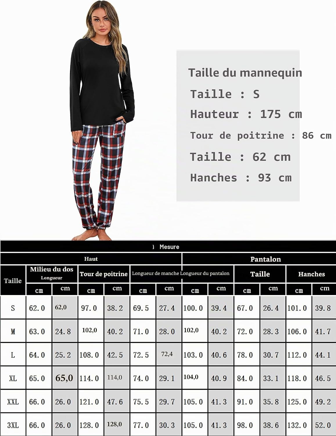 Detalle de Uniexcosm Chemise de Nuit Femme en Coton Manches Longues – Pyjama Hiver Rayé