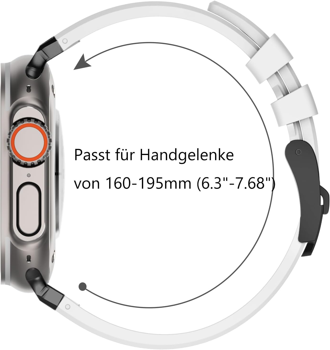 Detalle de NewWays Silicone Strap with Stainless Steel Connector for Apple Watch (42mm/41mm/40mm/38mm) – White/Black
