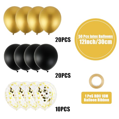 Thumbnail 1 de 50 Globos Negros y Dorados de 30 cm con confeti y cinta – WQDD STANPET