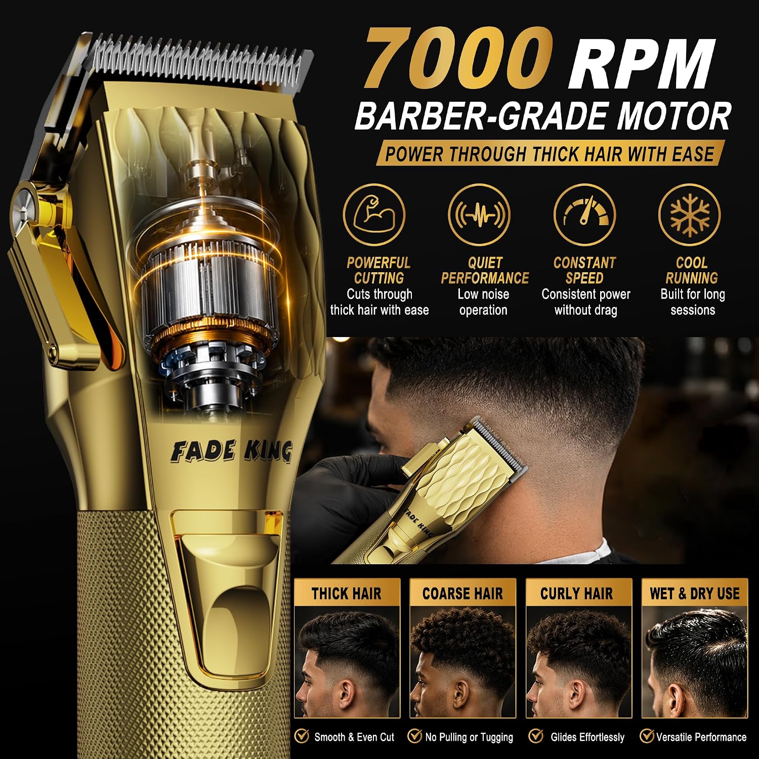 Detalle de FADEKING Professional Hair Clippers with LCD Display ⚙