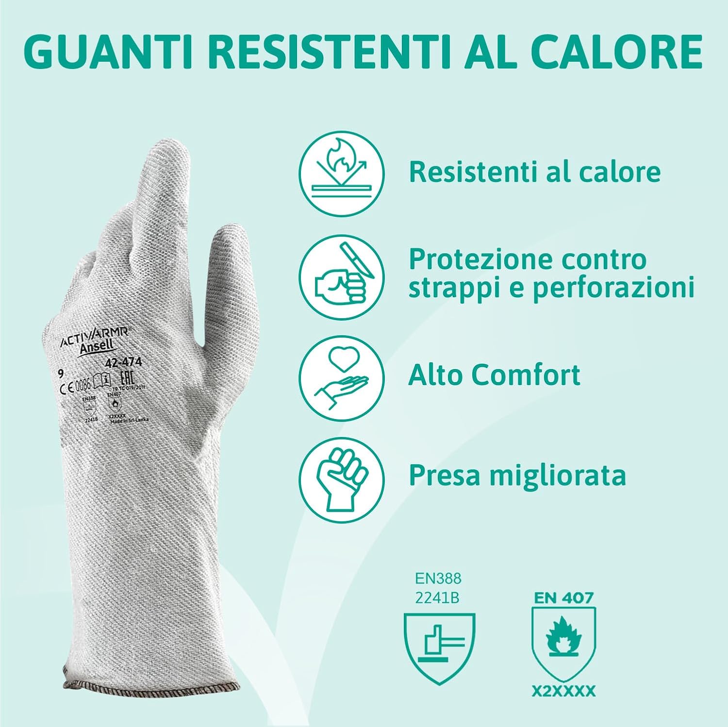 Detalle de Ansell ActivArmr 42-474 Guanti Termoresistenti, taglia L, uso meccanico e chimico