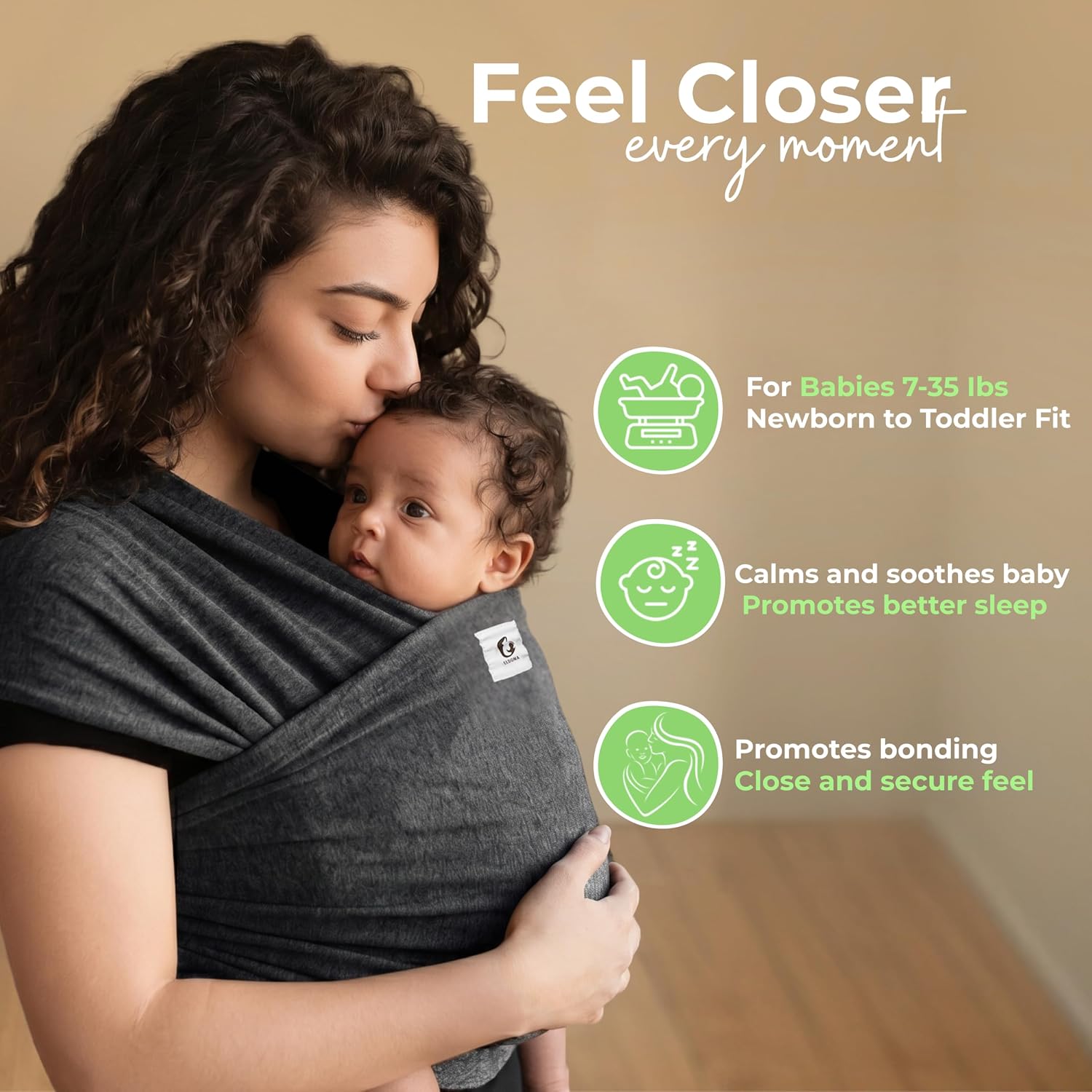 Thumbnail 2 de ELDOMA Dark Grey Baby Wrap Carrier for Newborns