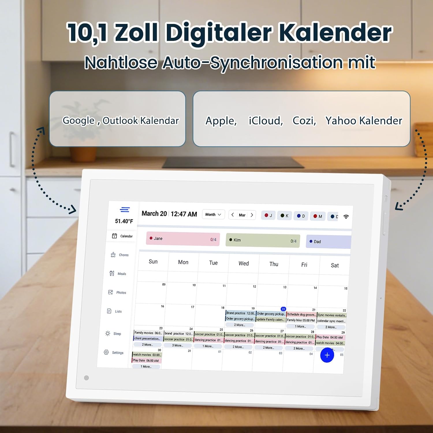 Detalle de Ekasoco 10,1-Zoll digitaler Kalender mit Touchscreen (32 GB, WiFi) für Familie & Zuhause