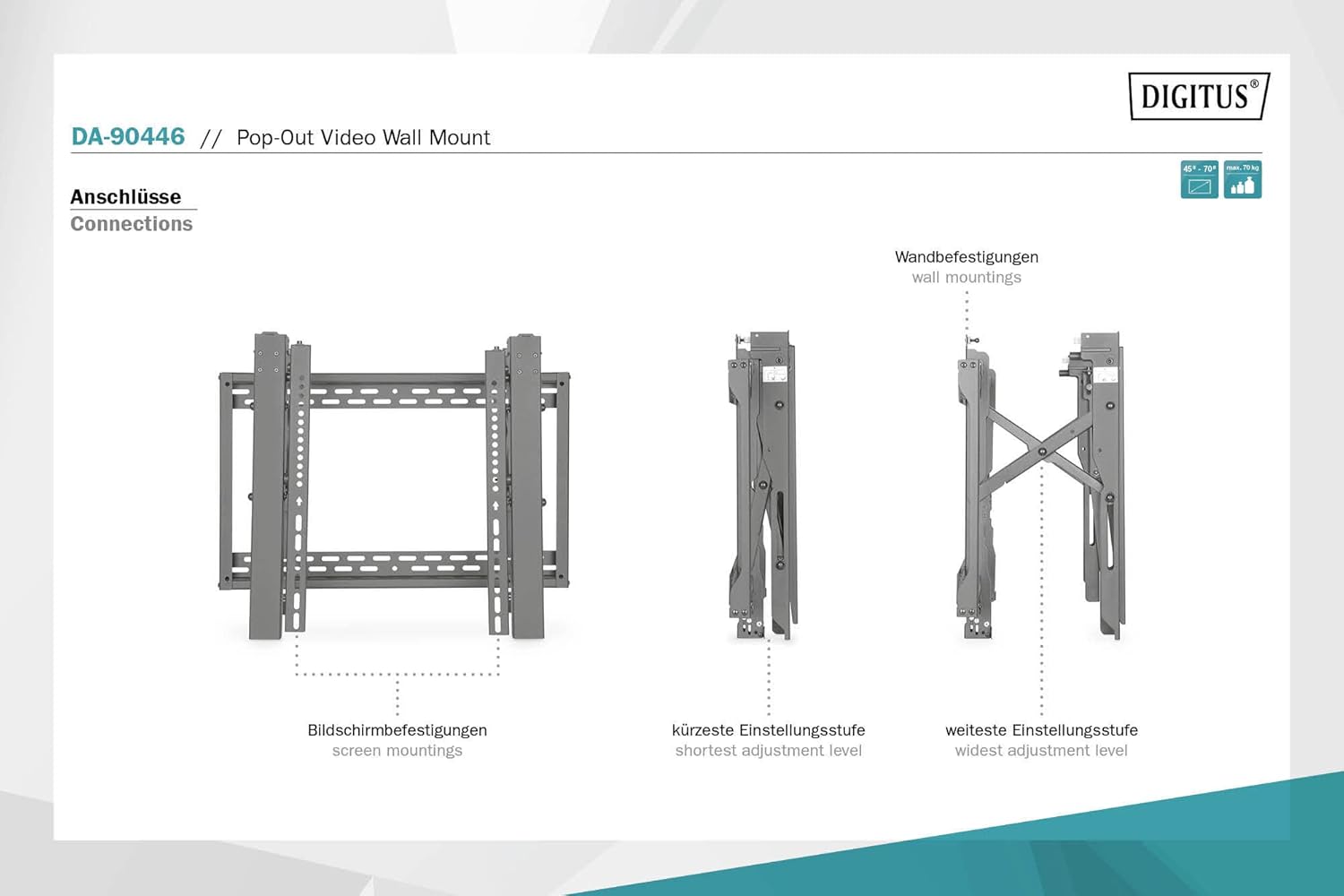 Thumbnail 1 de DIGITUS Pop-Out Video Wall Monitorhalterung für 45–70" (Video/Analog) – Pop-Out mit Sicherheits-Lock