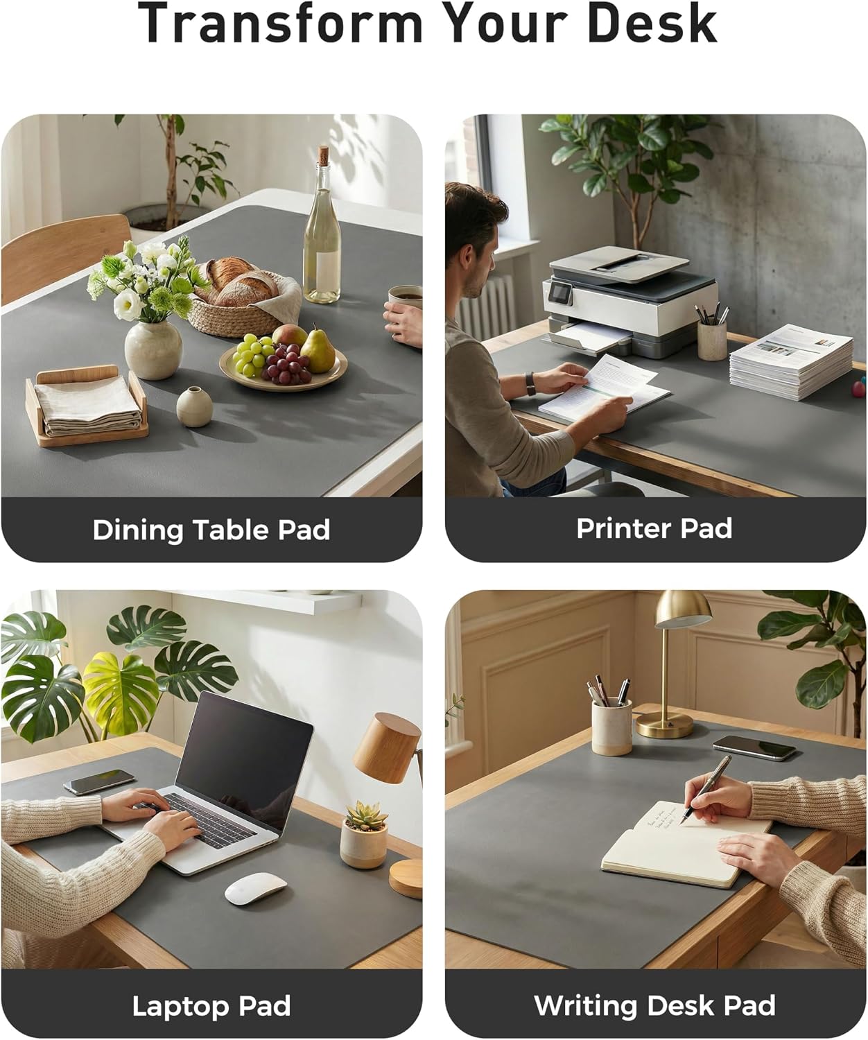 Detalle de Aothia Faux Leather Desk Mat, 40" x 24" Non-Slip PU Surface