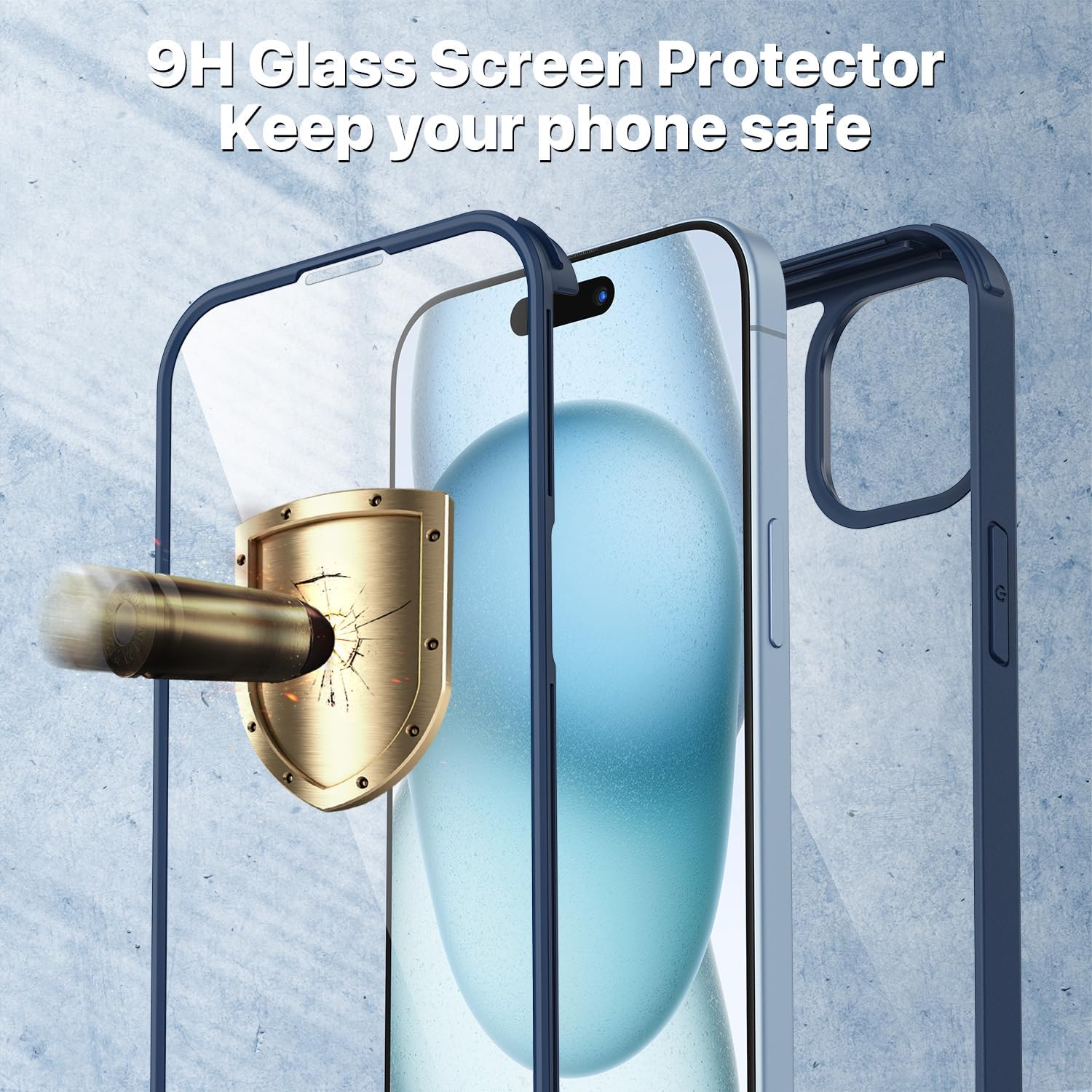 Thumbnail 2 de CENHUFO iPhone 15 case with built-in 9H glass screen protector and camera lens protection (Ocean Blue)