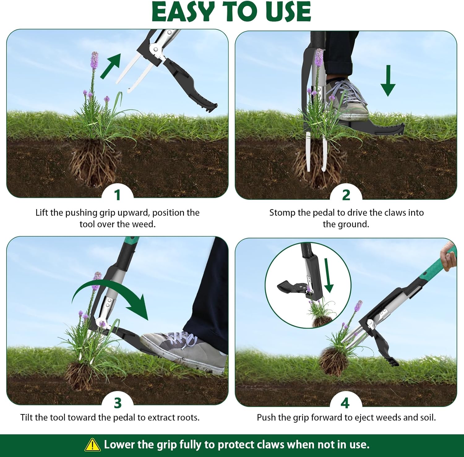 Thumbnail 6 de Ergohortus Weed Puller Root Remover with 4 Claws – Stand Up Weeding Tool (99cm) for Easy, Bending-Free Garden Weeding