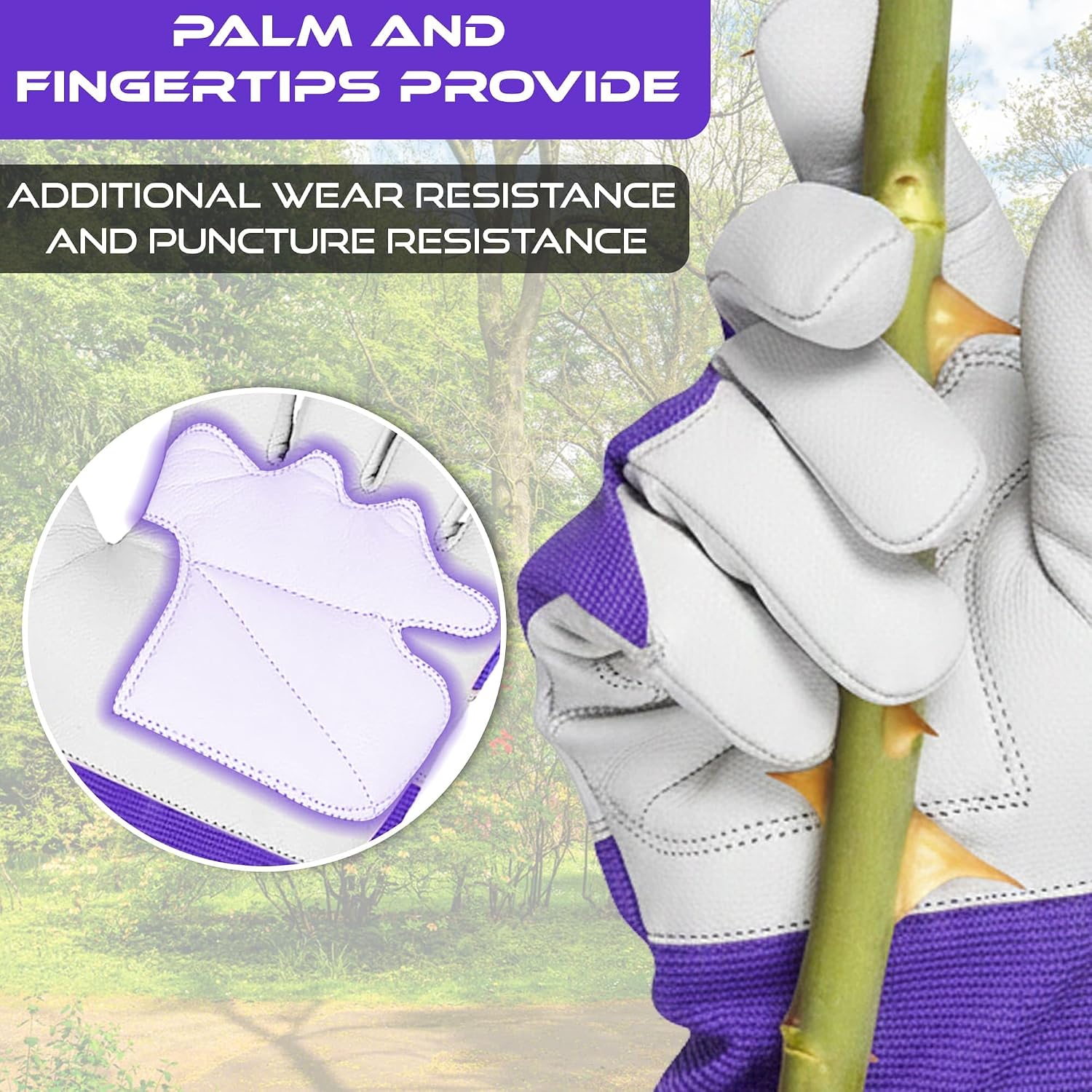 Detalle de WFX Long Leather Gardening Gloves – Thorn-Proof Forearm Protection, Purple (Large)