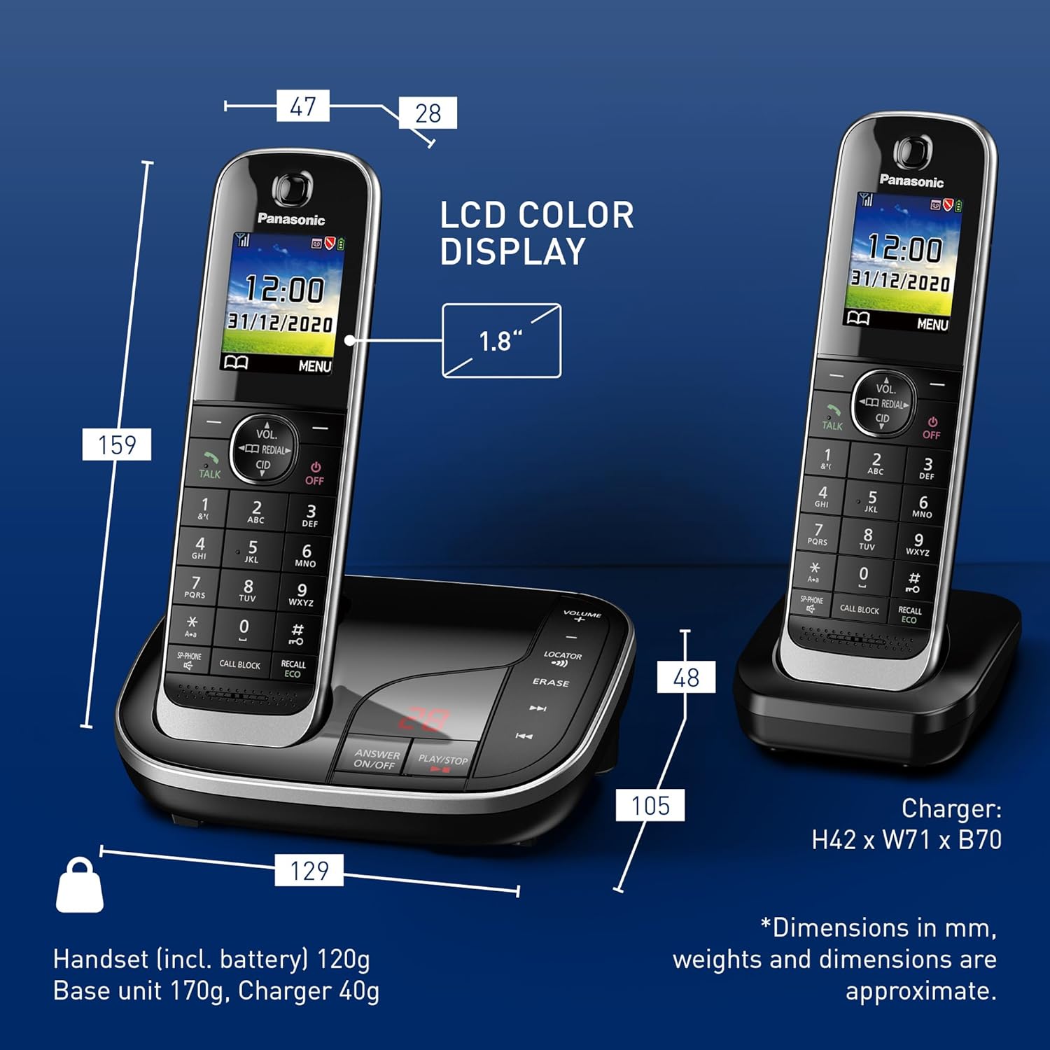Thumbnail 6 de Panasonic KX-TGJ422EB cordless landline with automated call blocker, answering machine and twin handsets (black)