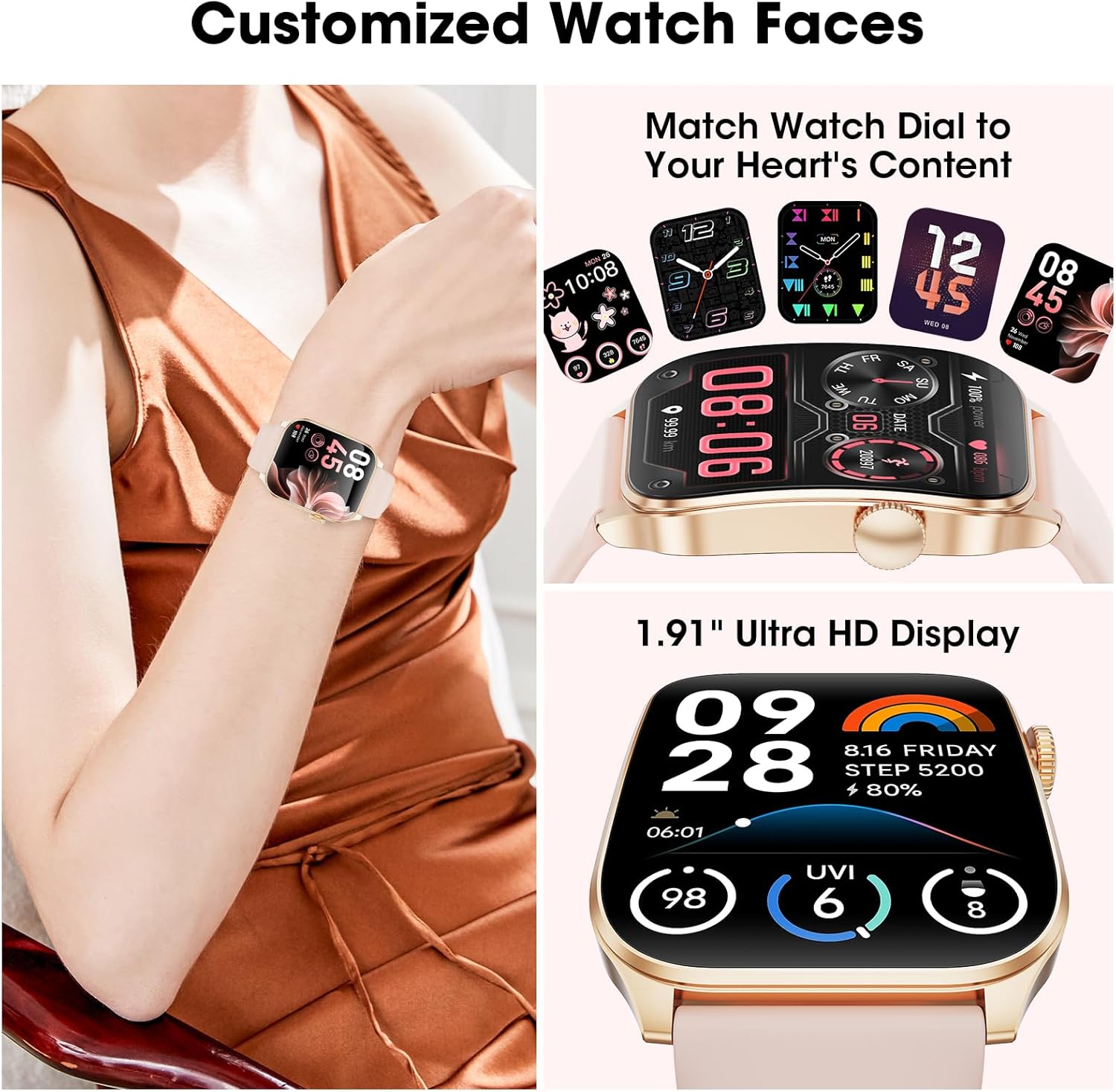 Detalle 2 de Smart Watch for Men & Women with 1.91” Curved Display — Bluetooth Calls, 120+ Sports Modes, IP67 Waterproof