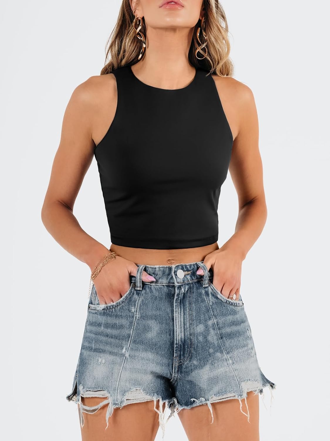 Thumbnail 1 de EFAN Double-Layer Racerback Cropped Tank for Women (Sleeveless) – Training & Summer Wear