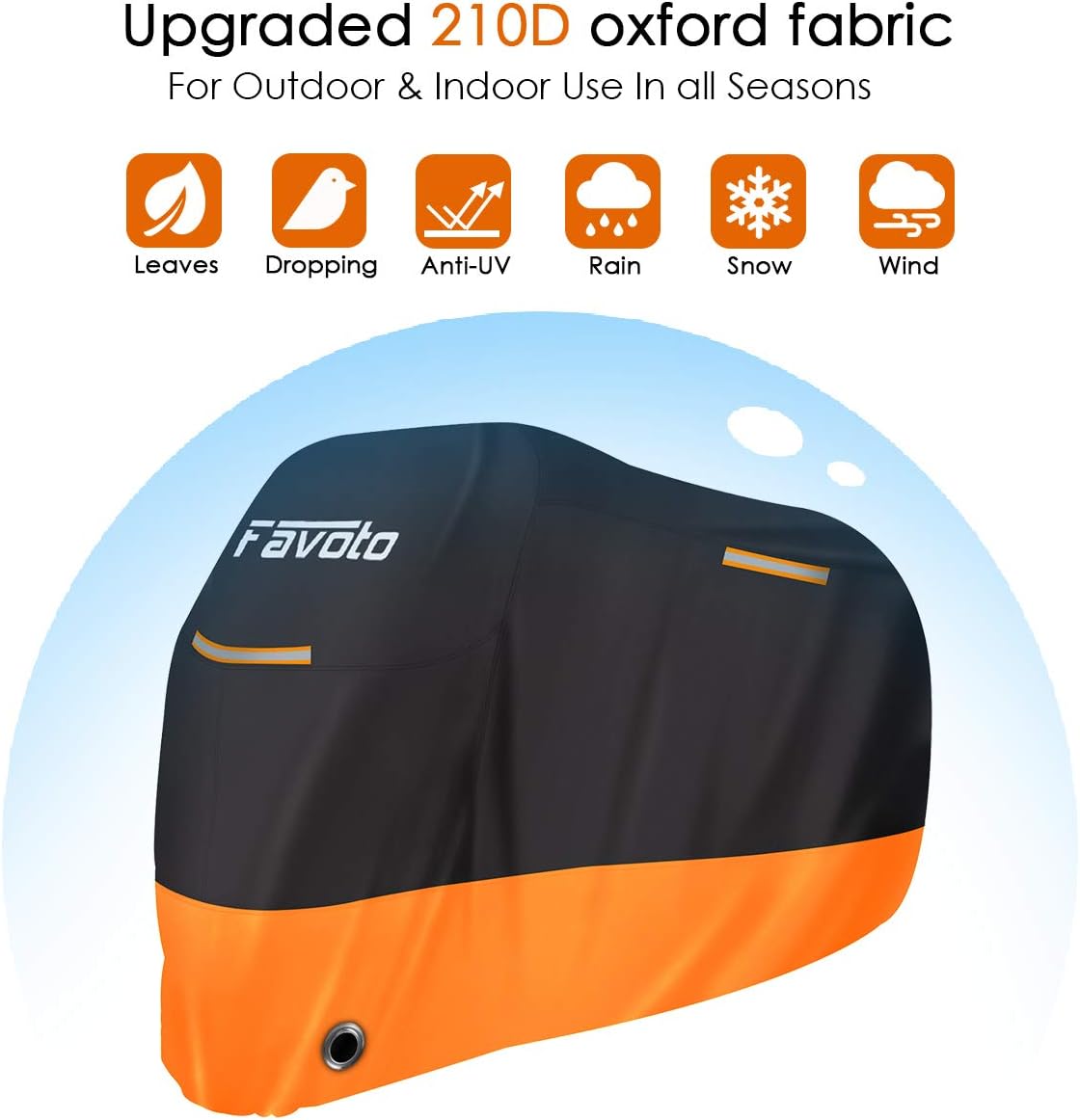 Thumbnail 2 de Favoto Telo Coprimoto 210D 245x105x125cm – Protezione impermeabile per moto e scooter (Nero Arancione)