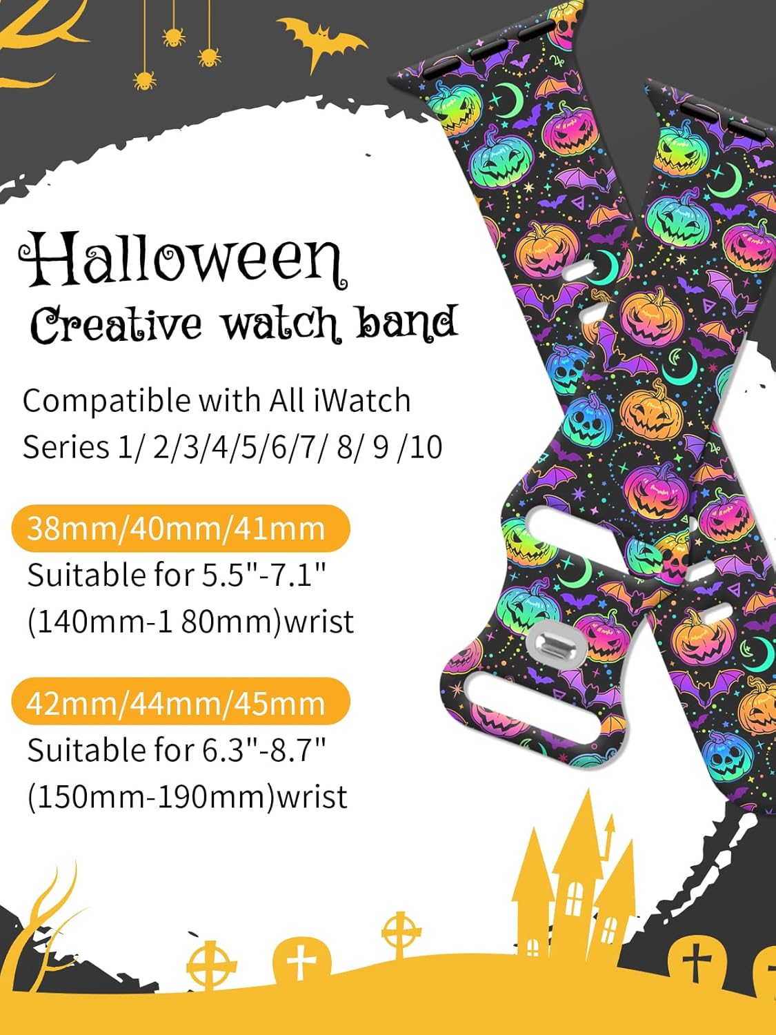 Thumbnail 5 de Vozehui Halloween Watchband for Apple Watch – Pumpkin Skull Pattern (38–49mm)