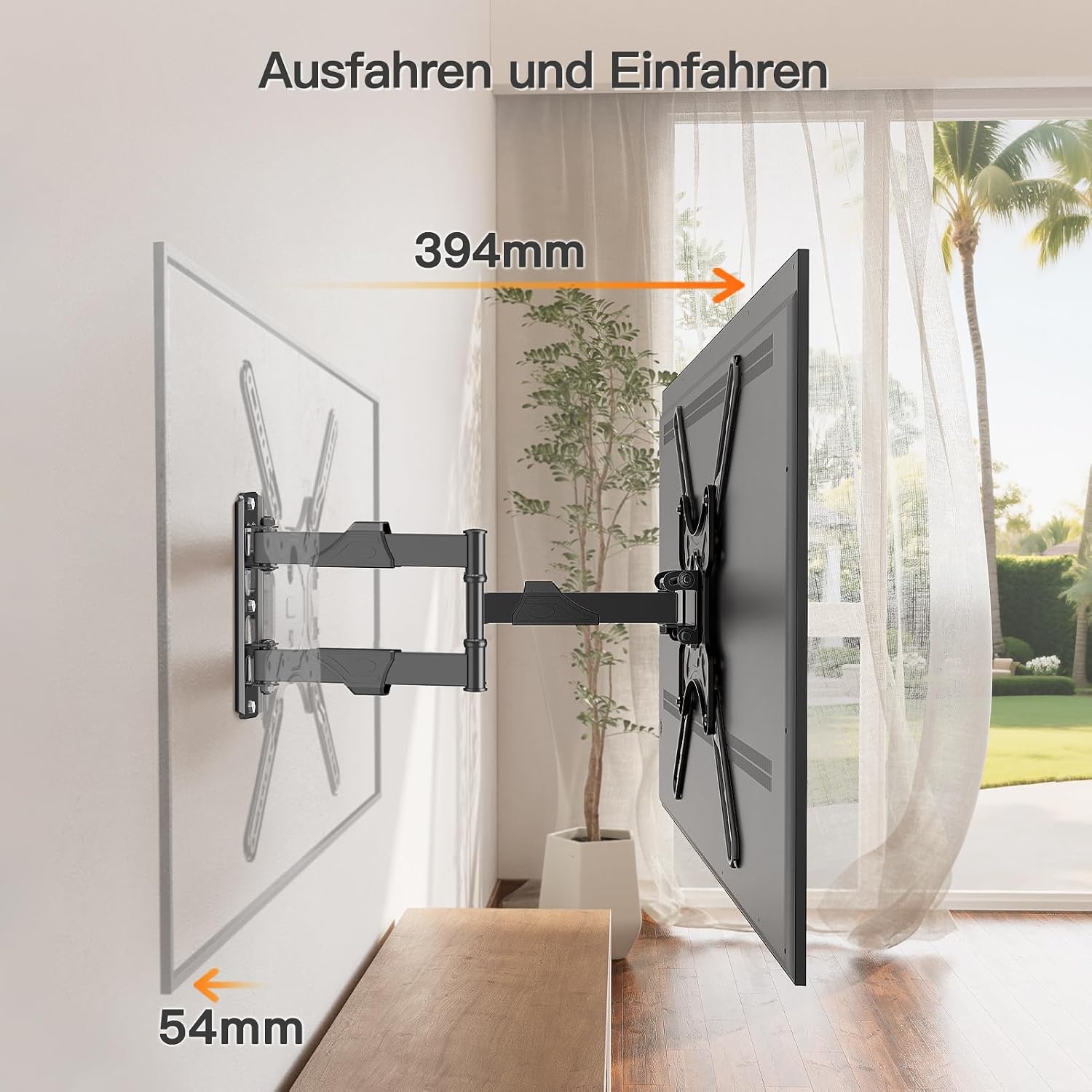 Detalle de ELIVED TV Wandhalterung EV009 – Schwenkbar, Neigbar, VESA bis 400x400mm, 26–60 Zoll, max. 35 kg