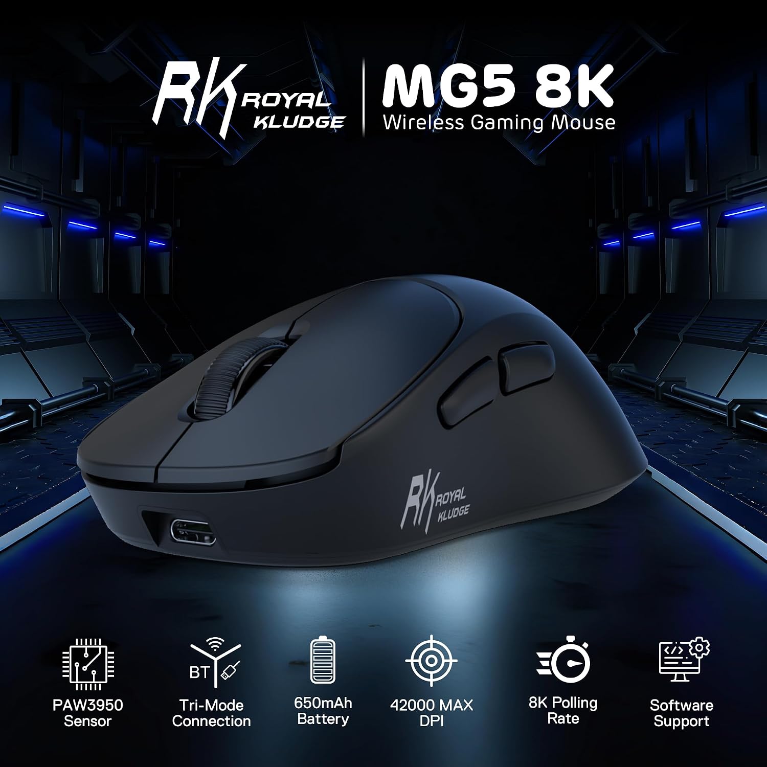 Thumbnail 1 de RK ROYAL KLUDGE MG5 Wireless Gaming Mouse con sensore PAW3950, 42.000 DPI e doppia frequenza 8K