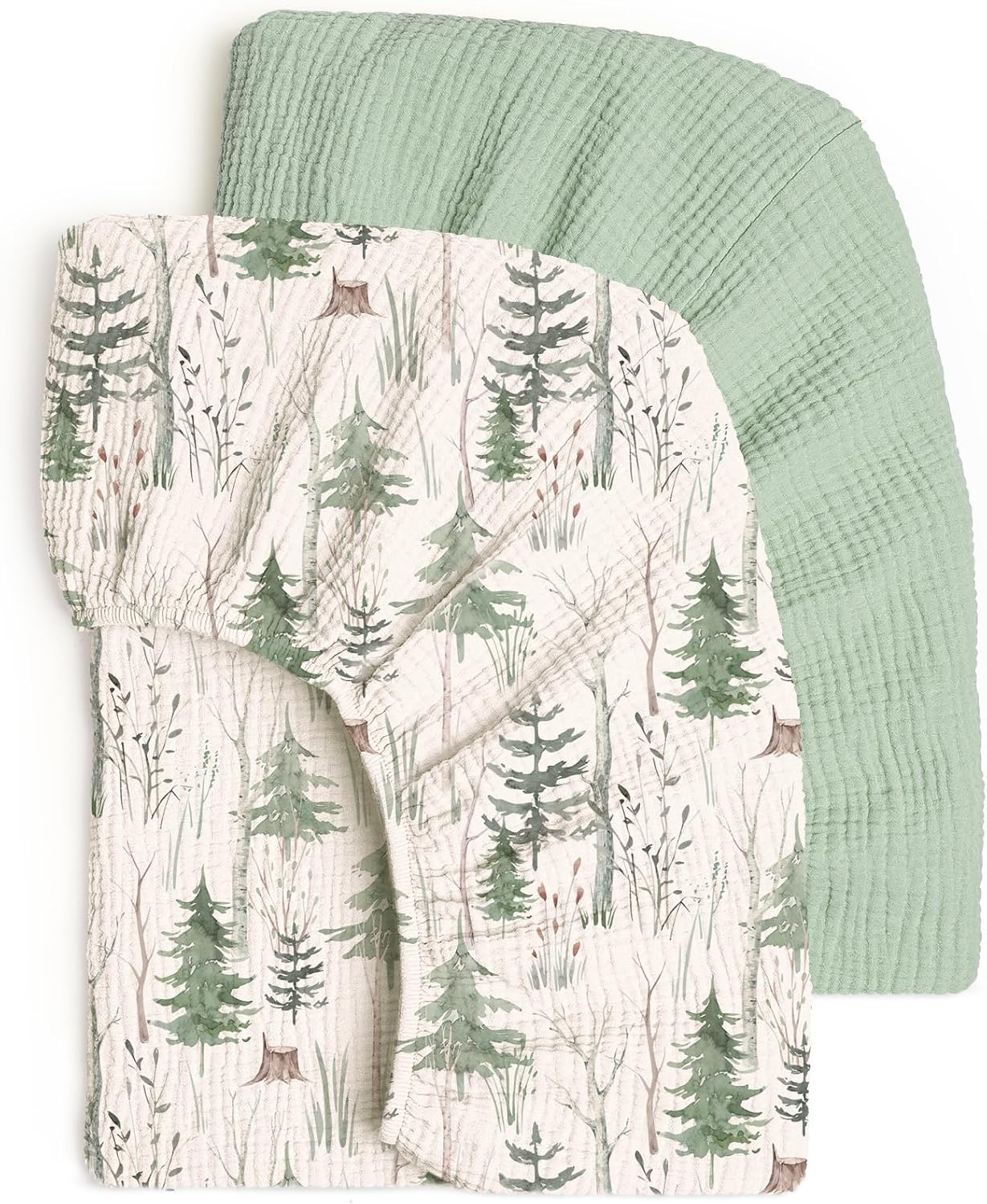 Detalle de lulumoon CB Fitted Muslin Crib Sheets, 100% Cotton, Leaf Print, 2-Pack