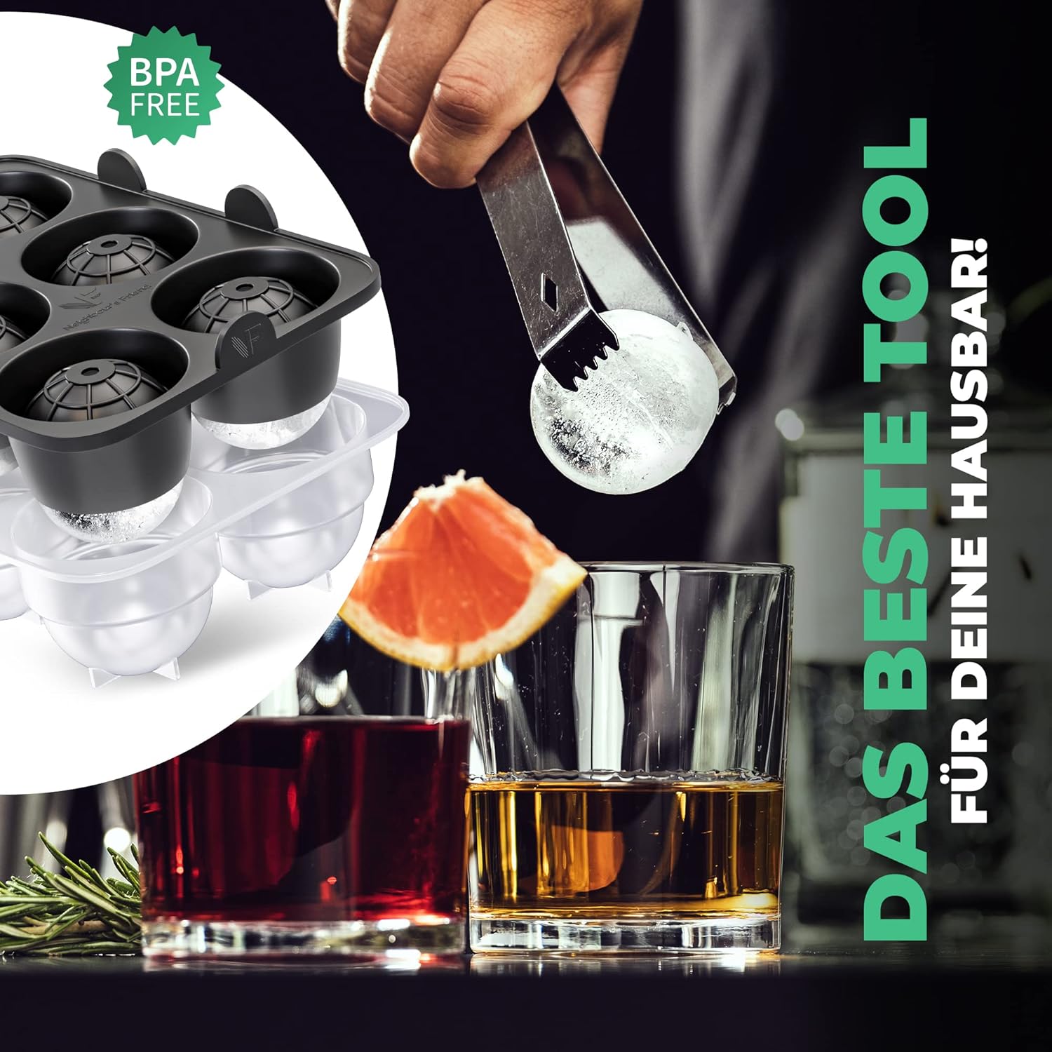 Thumbnail 6 de Neighbour’s Friend patentierte Eiskugelform (2er-Set) aus Platinsilikon für XXL Eiswürfel – rund, spülmaschinengeeignet