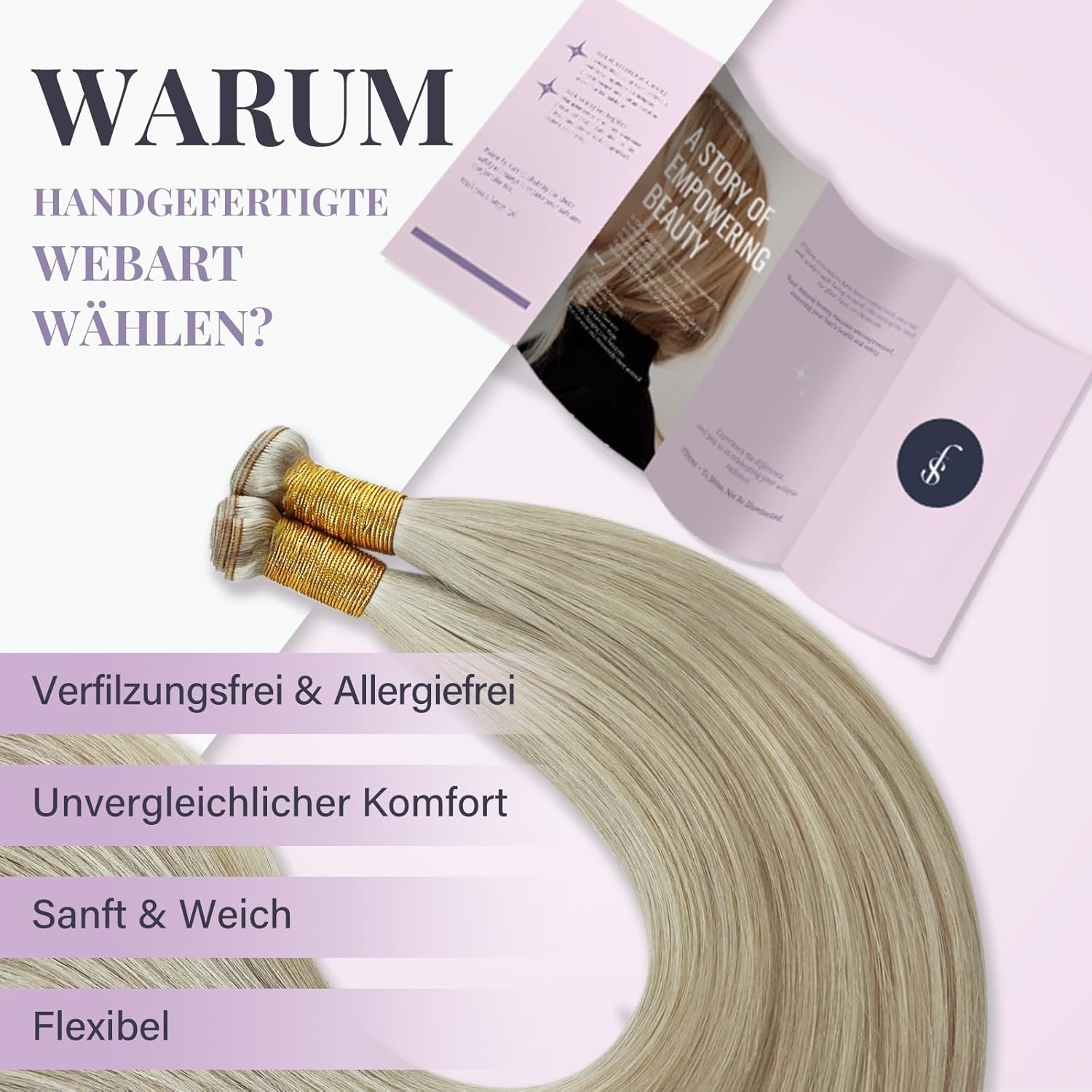 Thumbnail 2 de Fshine Echthaar Tressen zum Einnähen (60 cm, 60 g) – Remy Haar Weft Extensions in Aschblond Highlighted Hellblond