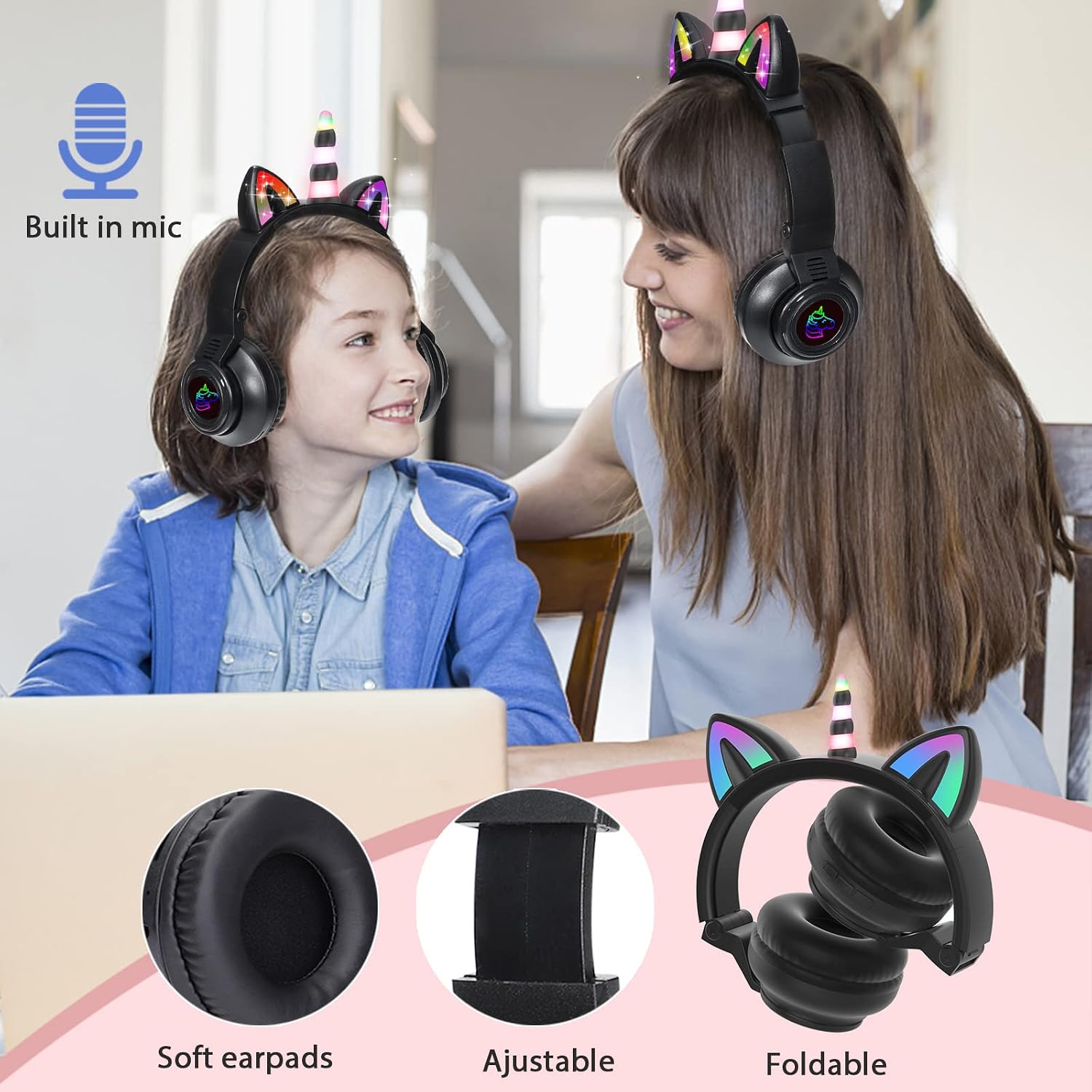 Detalle de Unicorn kids Bluetooth headphones with mic