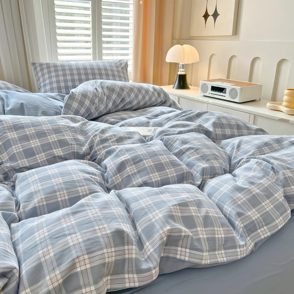 Thumbnail 5 de Housse de Couette Michorinee 220x240 Bleu Foncé et Blanc Vichy – Microfibre, 2 Taies 65x65