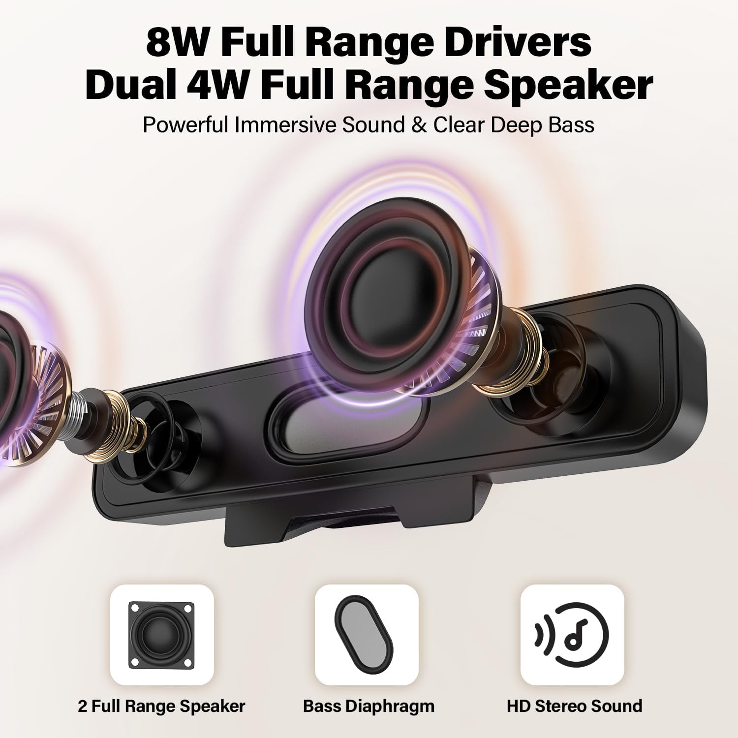 Thumbnail 3 de ZETIY USB Computer Speaker with clip-on monitor design (Black) – plug and play mini soundbar