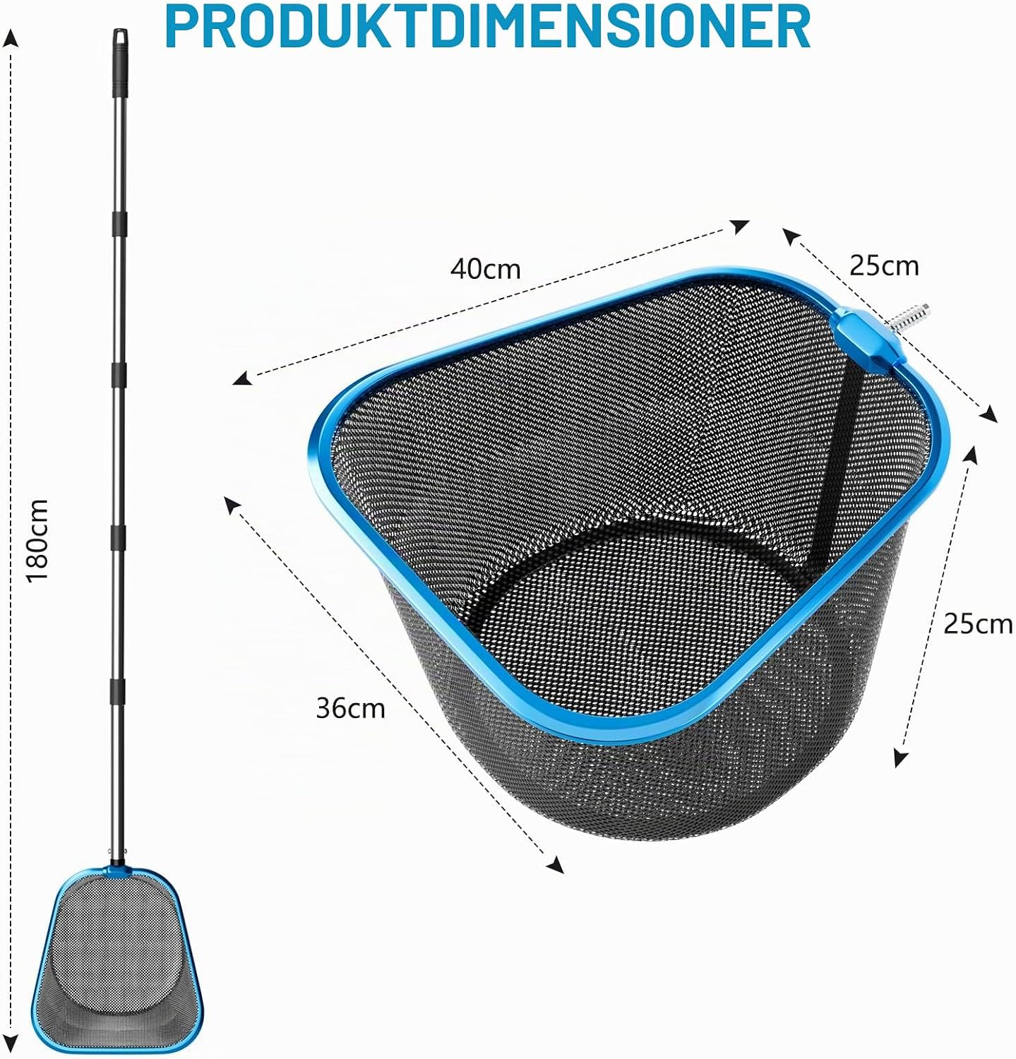 Detalle 2 de CLOPAE 180 cm poolhåv med finmaskigt nät och rengöringsborste