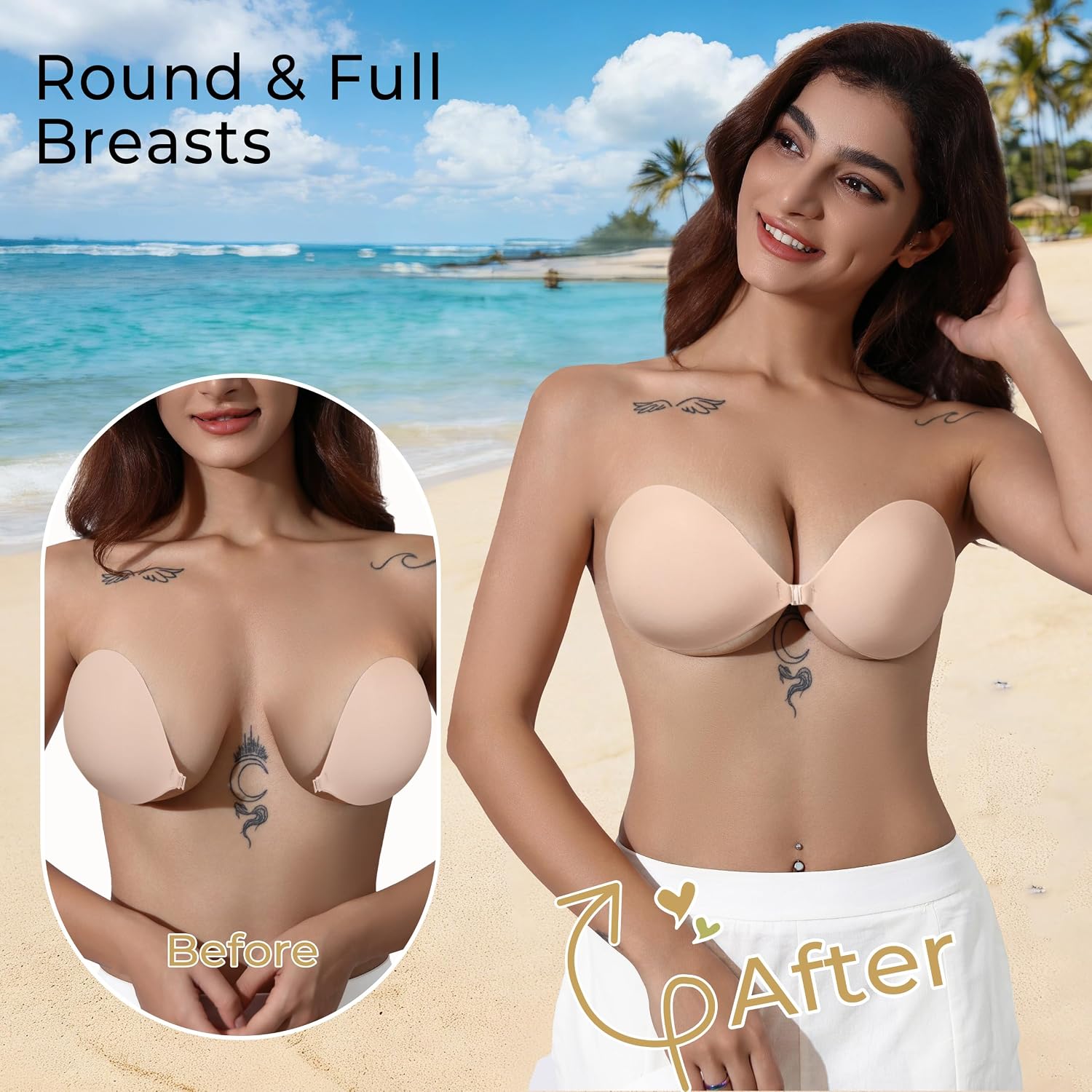 Detalle 2 de NuBrava Strapless Sticky Bra Push Up for Women: Invisible, Reusable V-Shape for Backless Dresses