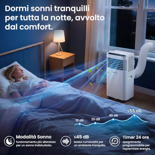 Detalle 2 de OKYUK Mobile Klimaanlage 7000 BTU mit Abluftschlauch – 4-in-1, leise, Fenster-Installationsset