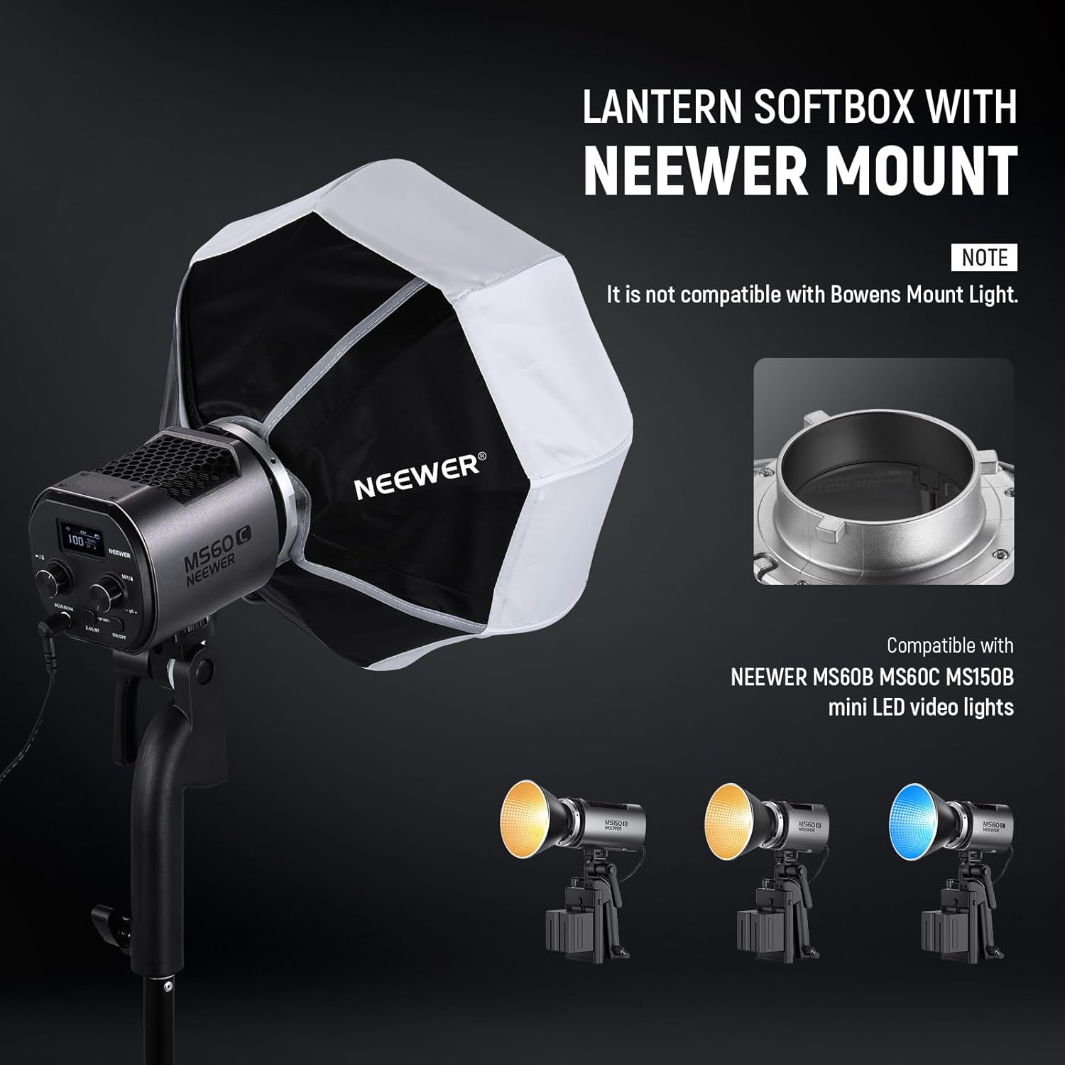 Thumbnail 4 de NEEWER 12"/30cm Lantern Softbox (NEEWER mount) – NS6L mini soft diffuser for MS60/150 LED lights