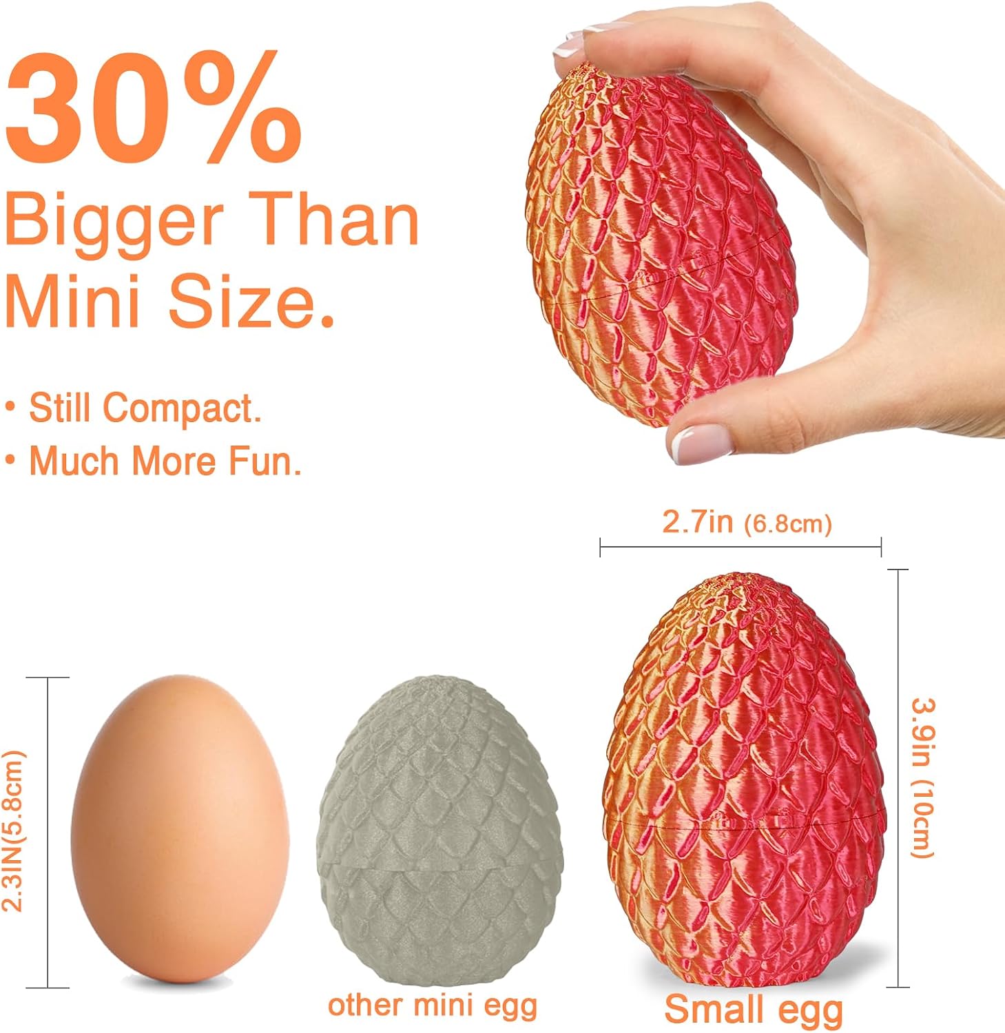 Detalle de Olee Odee Kleine Dracheneier 3D-gedruckte Fidget-Spielzeuge (Orange-Rot) – Überraschung für Erwachsene & Kinder