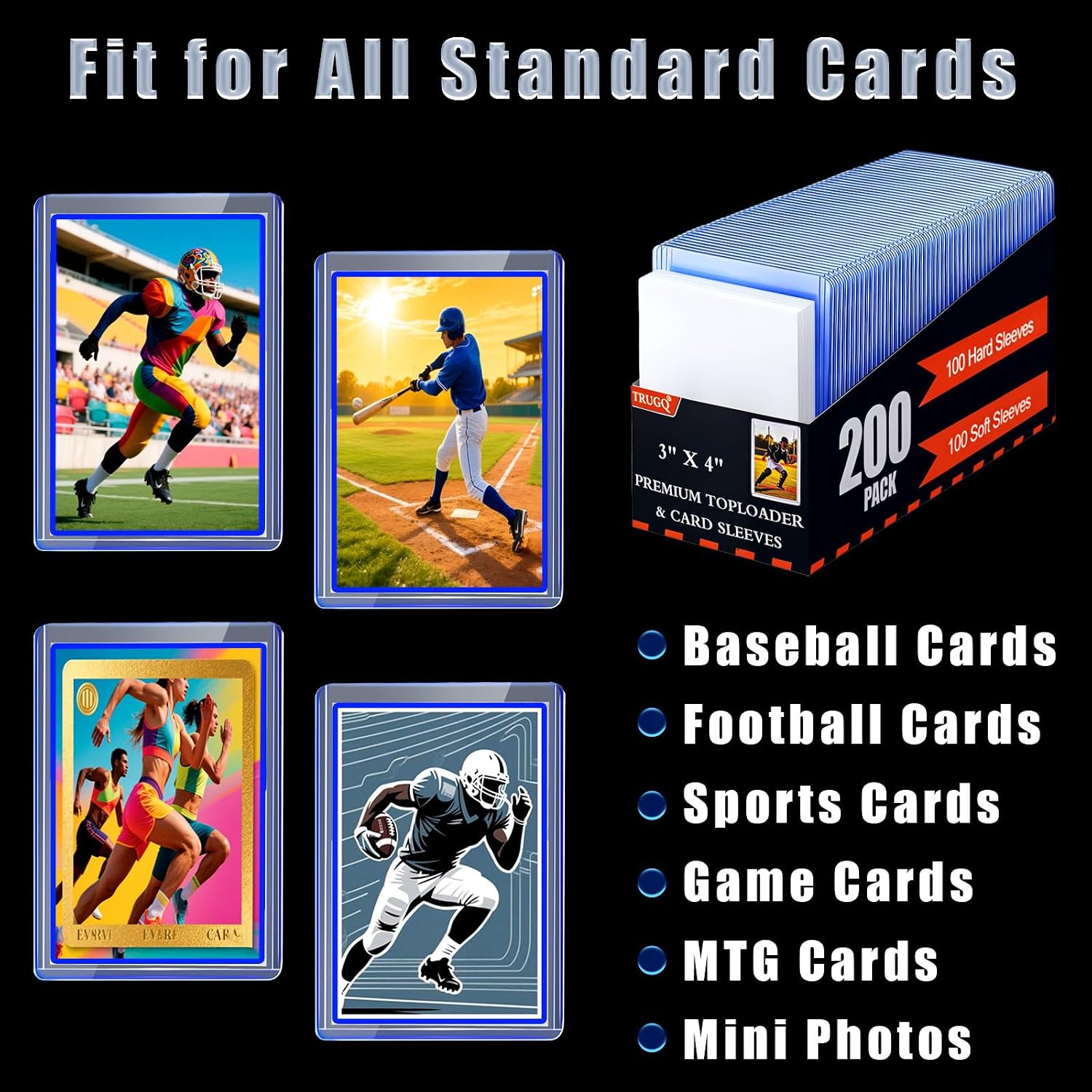 Thumbnail 4 de TRUGQ 400 Card Sleeves Top Loaders: 3" x 4" Hard Holders + 2.6" x 3.7" Soft Sleeves (200 Hard + 200 Soft)