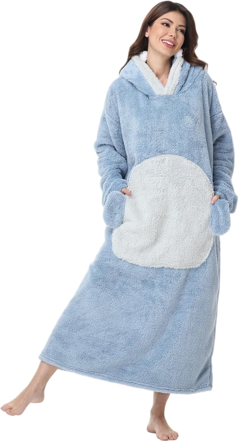 Detalle de Chuangminghangqi Kuscheldecke zum Anziehen mit Ärmeln und Kapuze – Oversized Hoodie Decke für Winter (Unisex)