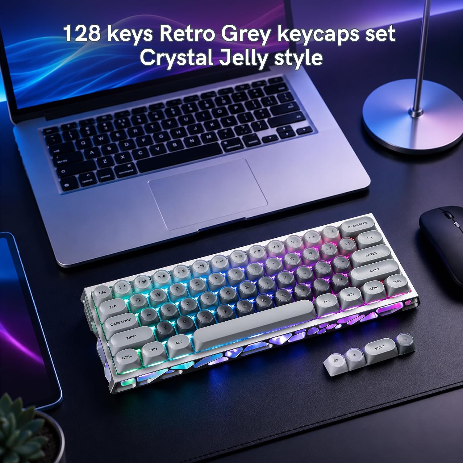 Thumbnail 5 de dagaladoo Grey MOA Jelly Keycaps, 128-Key PBT and PC Dye-Sublimation Set