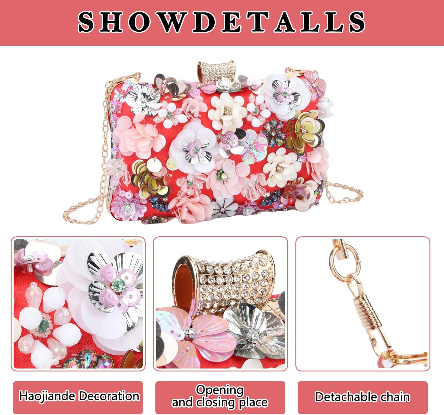 Thumbnail 3 de Fecialy Sacs à main Floral Soirée Rhinestones