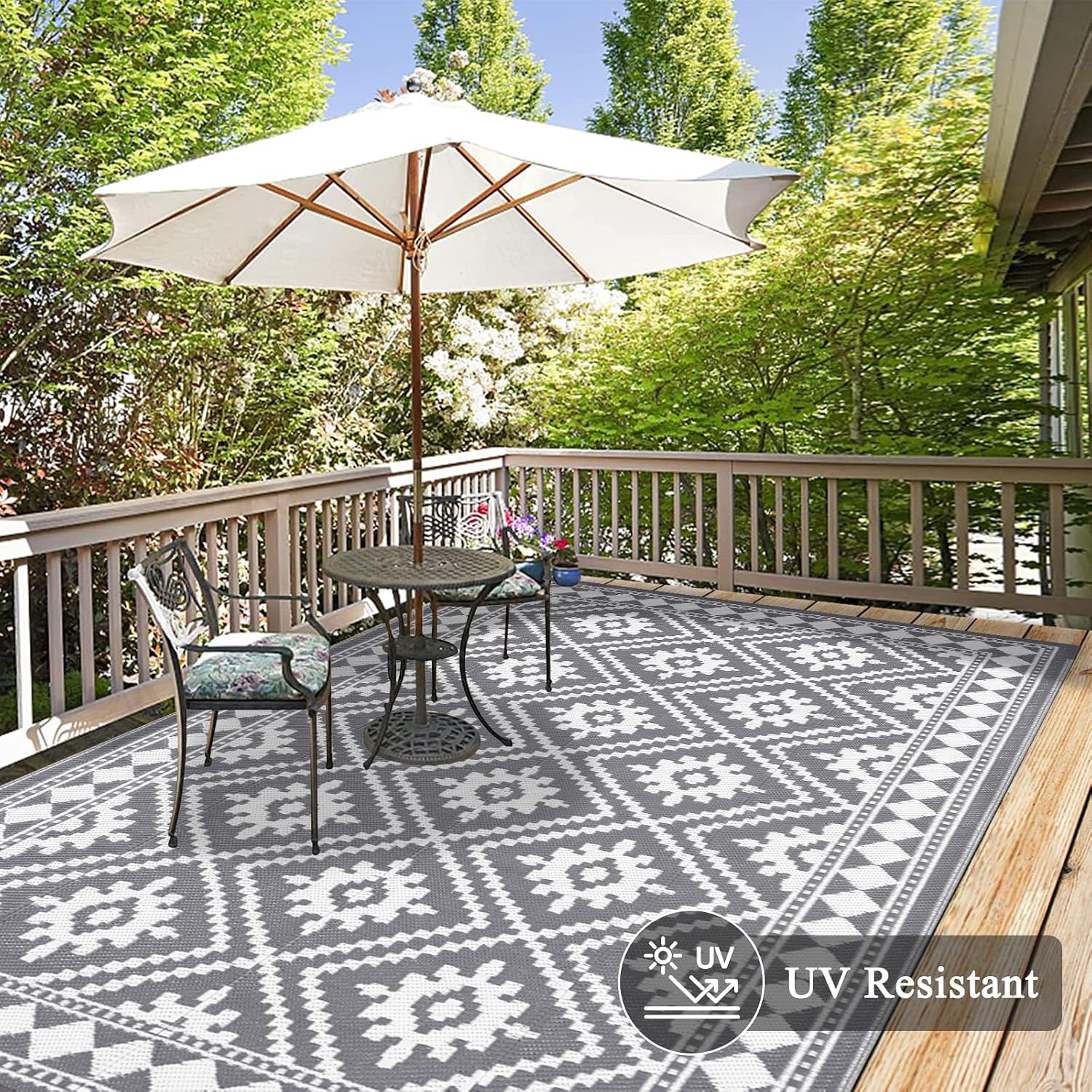 Detalle de Enyhom Groß Außenmatte 180 x 270 cm – Wendbarer, UV-beständiger Outdoor-Teppich aus recyceltem PP