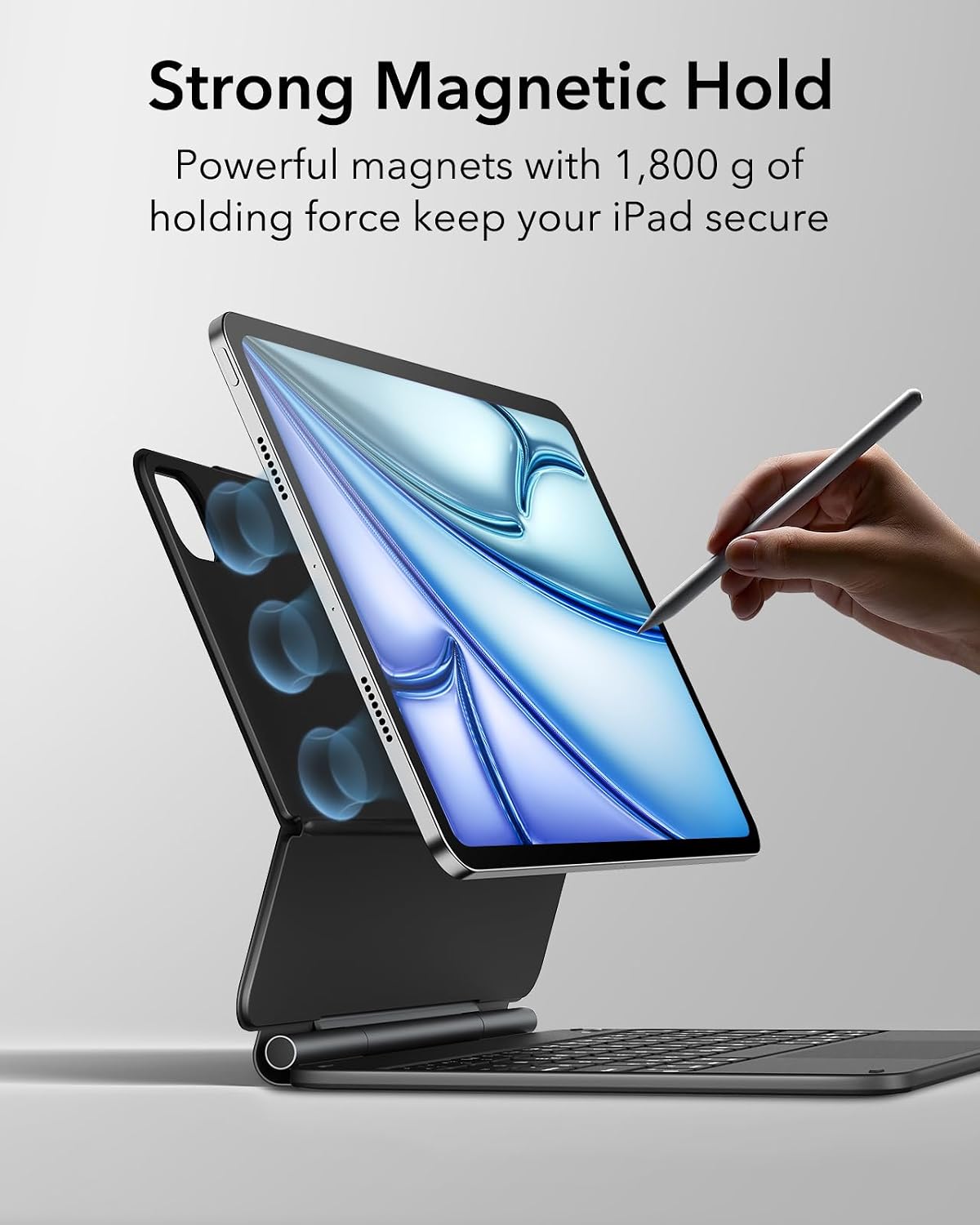 Thumbnail 5 de ESR for iPad Air 13" & iPad Pro 12.9" Keyboard Case with Trackpad (Rebound Series) – Easy-Set floating cantilever stand, black
