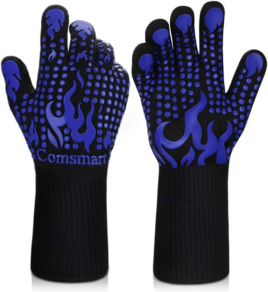 Detalle de Comsmart BBQ Gloves, 1472°F Heat-Resistant Silicone Oven Mitts, Non-Slip Grip