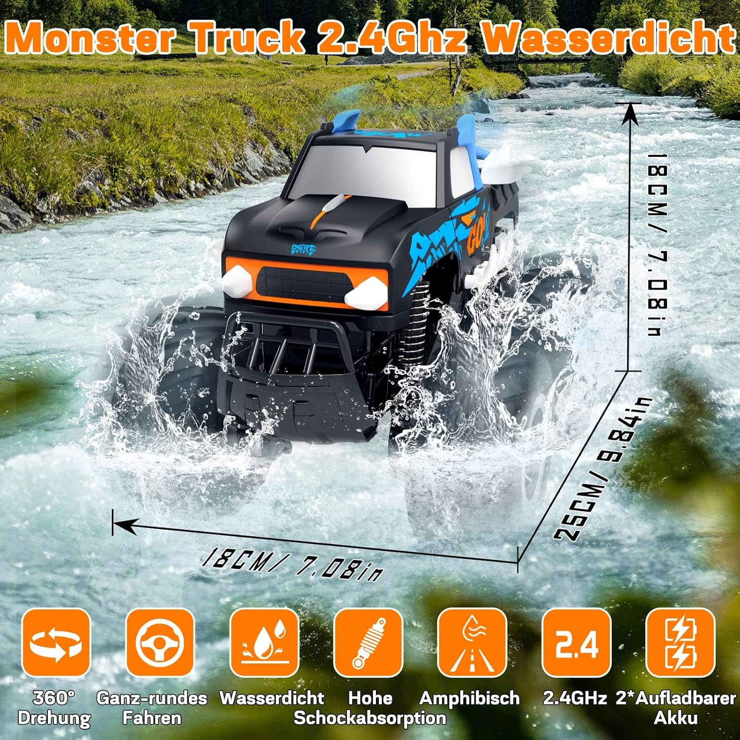 Thumbnail 5 de Gindoly ferngesteuertes Monstertruck-Auto (2,4 GHz, 4WD, wasserdicht, 360°) – Hobby Offroad RC für Kinder ab 6 Jahren