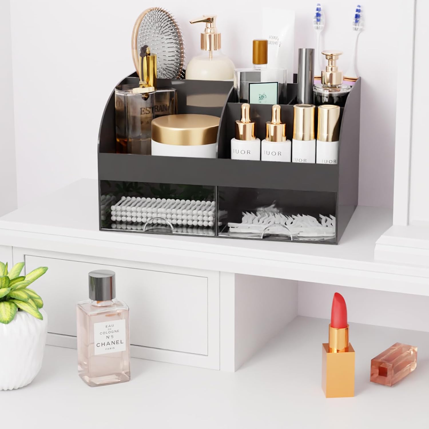 Thumbnail 6 de COMFYROOM Makeup Bathroom Organizer, 6 Compartments and 2 Drawers, Black