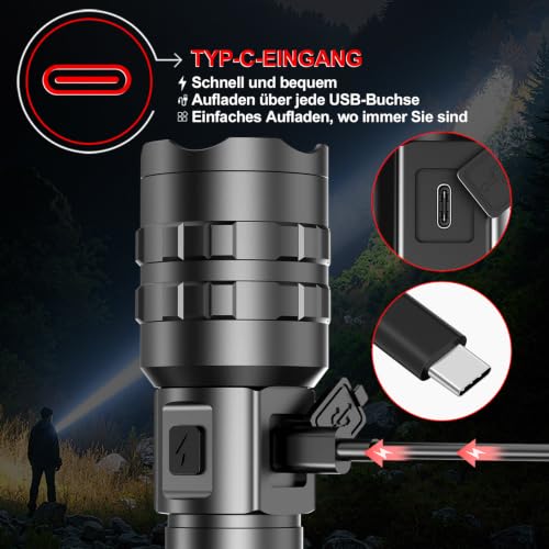 Detalle de SupraBryte SA6221 LED-Taschenlampe mit USB-C, LCD-Anzeige und Zoomstrahl