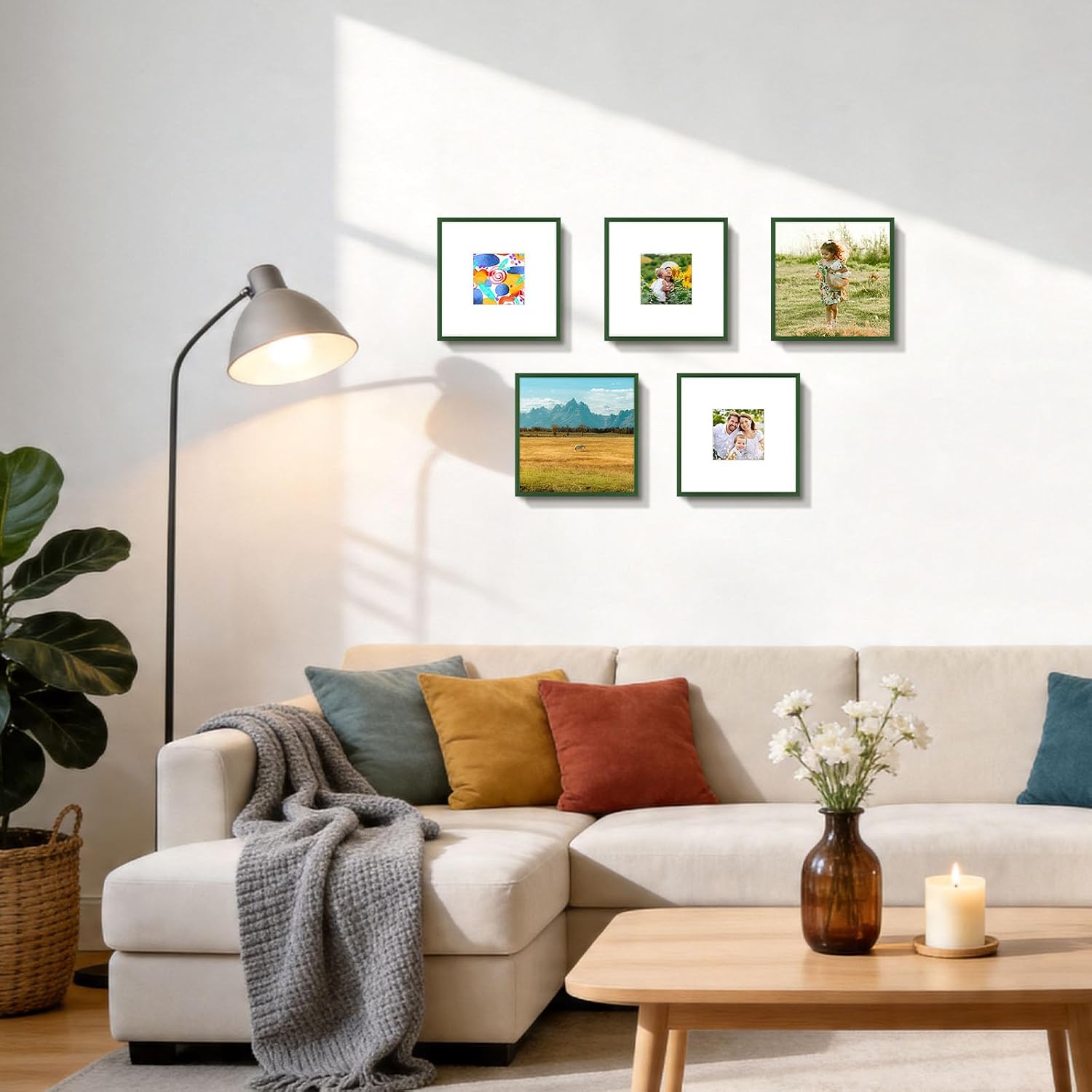 Detalle de Golden State Art 8x8 Aluminum Picture Frame with 4x4 Mat – Green