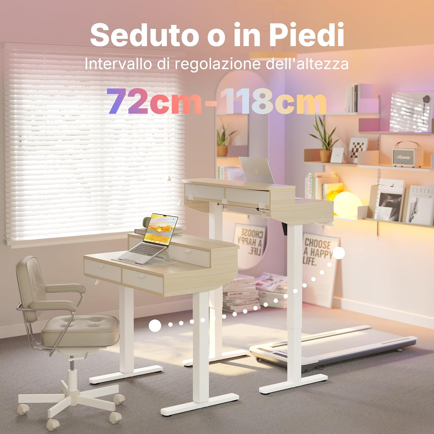 Detalle 2 de HUANUO Scrivania Piccola 80 x 53 cm con Cassetti, Altezza Regolabile e Montaggio con Morsetto a C