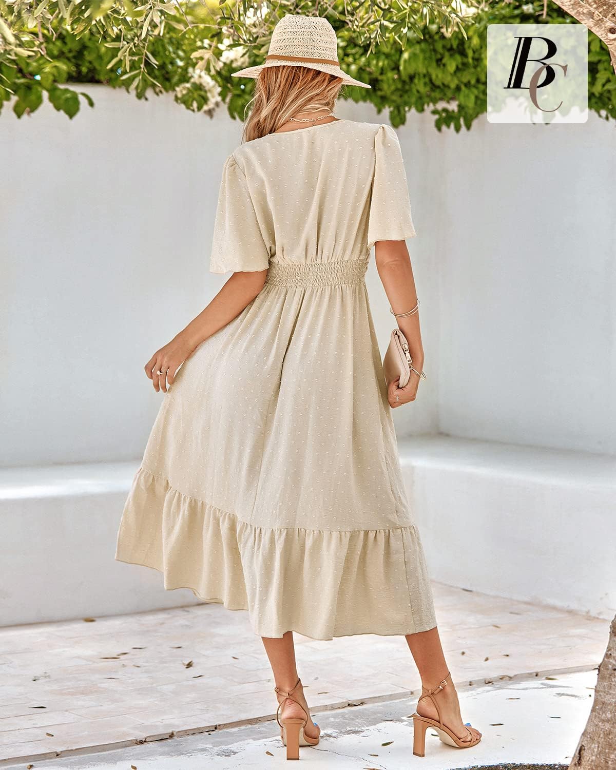 Thumbnail 2 de BebreezChic Sommerkleid Damen Lang Boho mit Swiss-Dot, V-Ausschnitt und hoher Taille