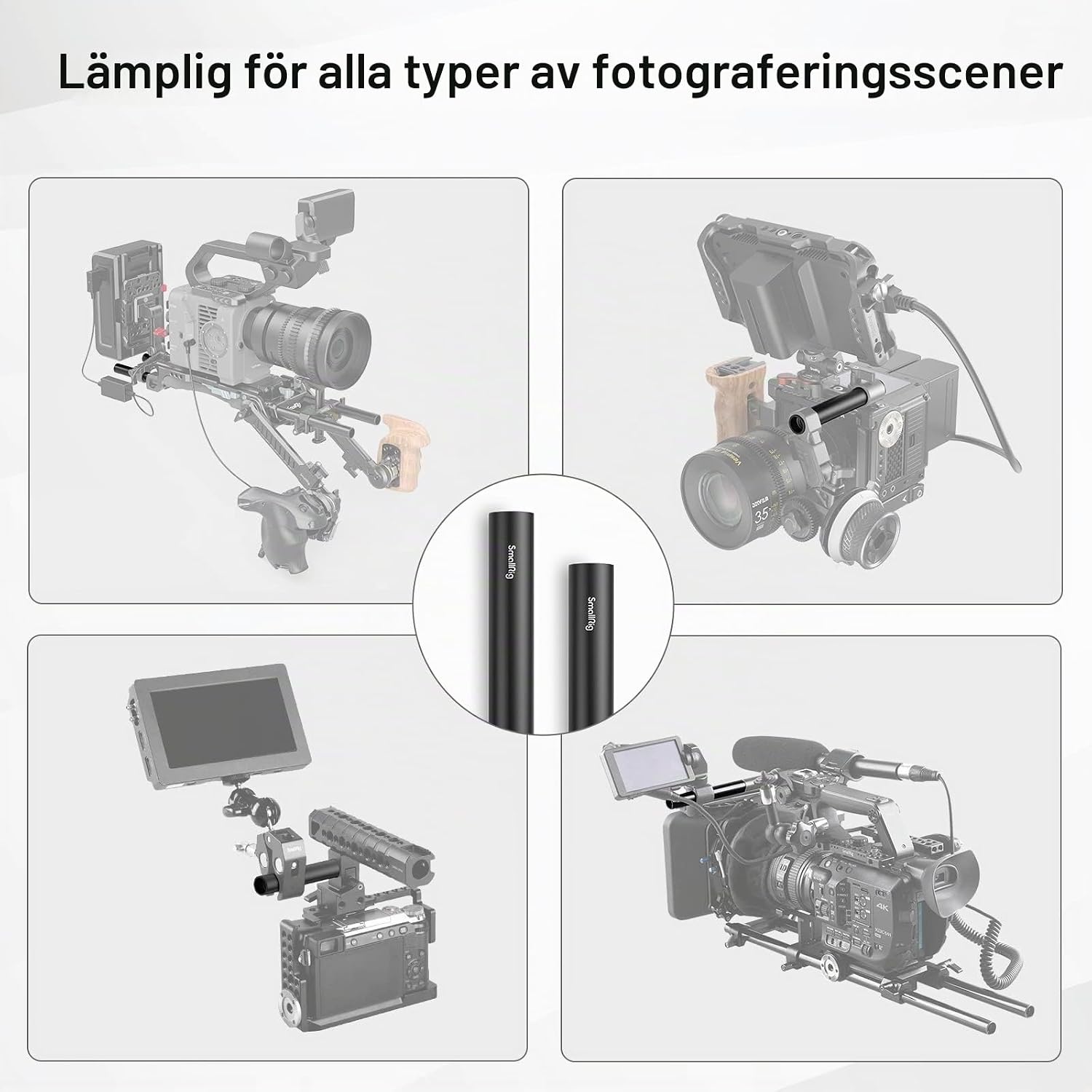 Detalle de SMALLRIG 1049 – 15 mm kamerastänger i aluminium med M12-gänga, 10 cm