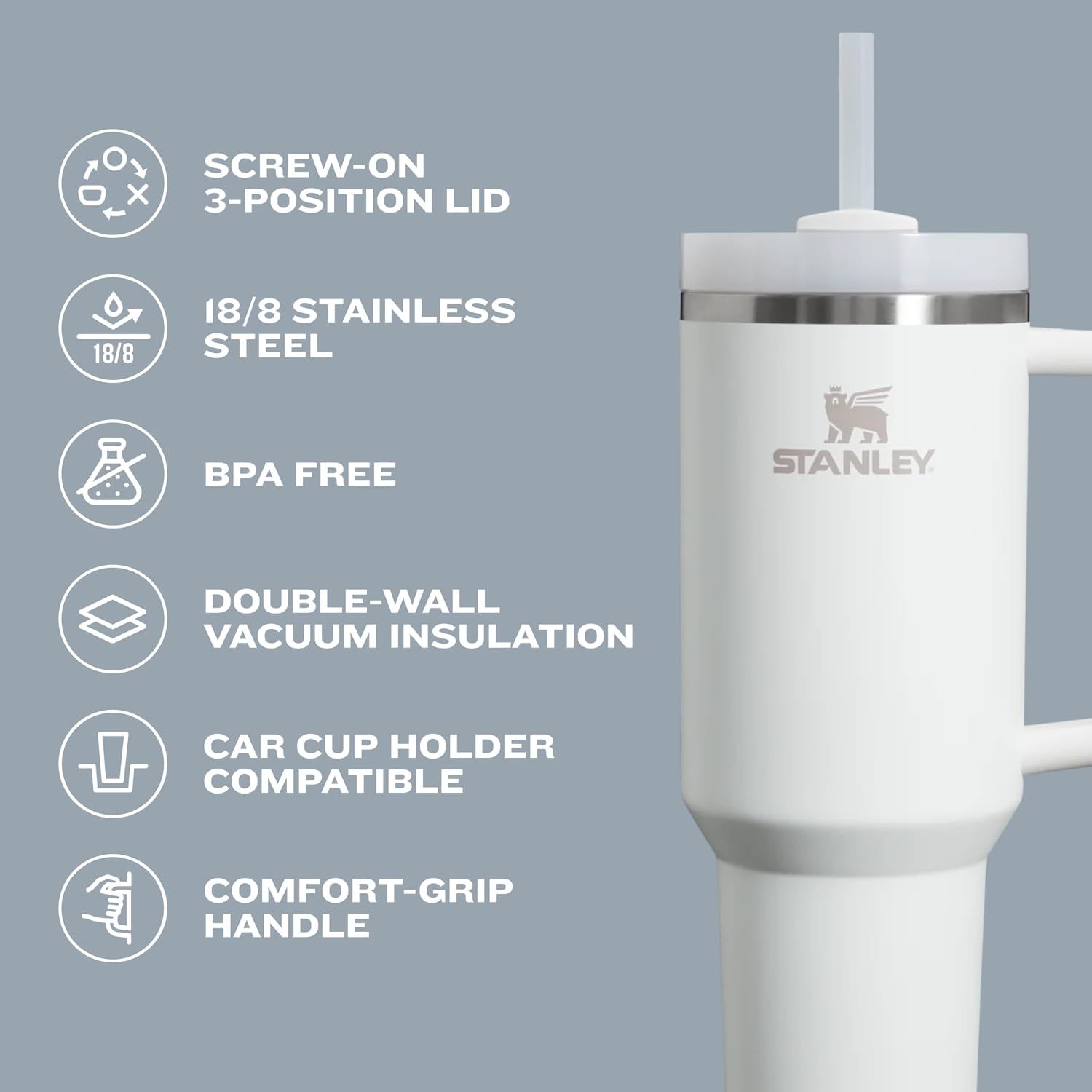 Detalle de STANLEY Quencher H2.0 FlowState Stainless Steel (vacuum insulated travel tumbler)