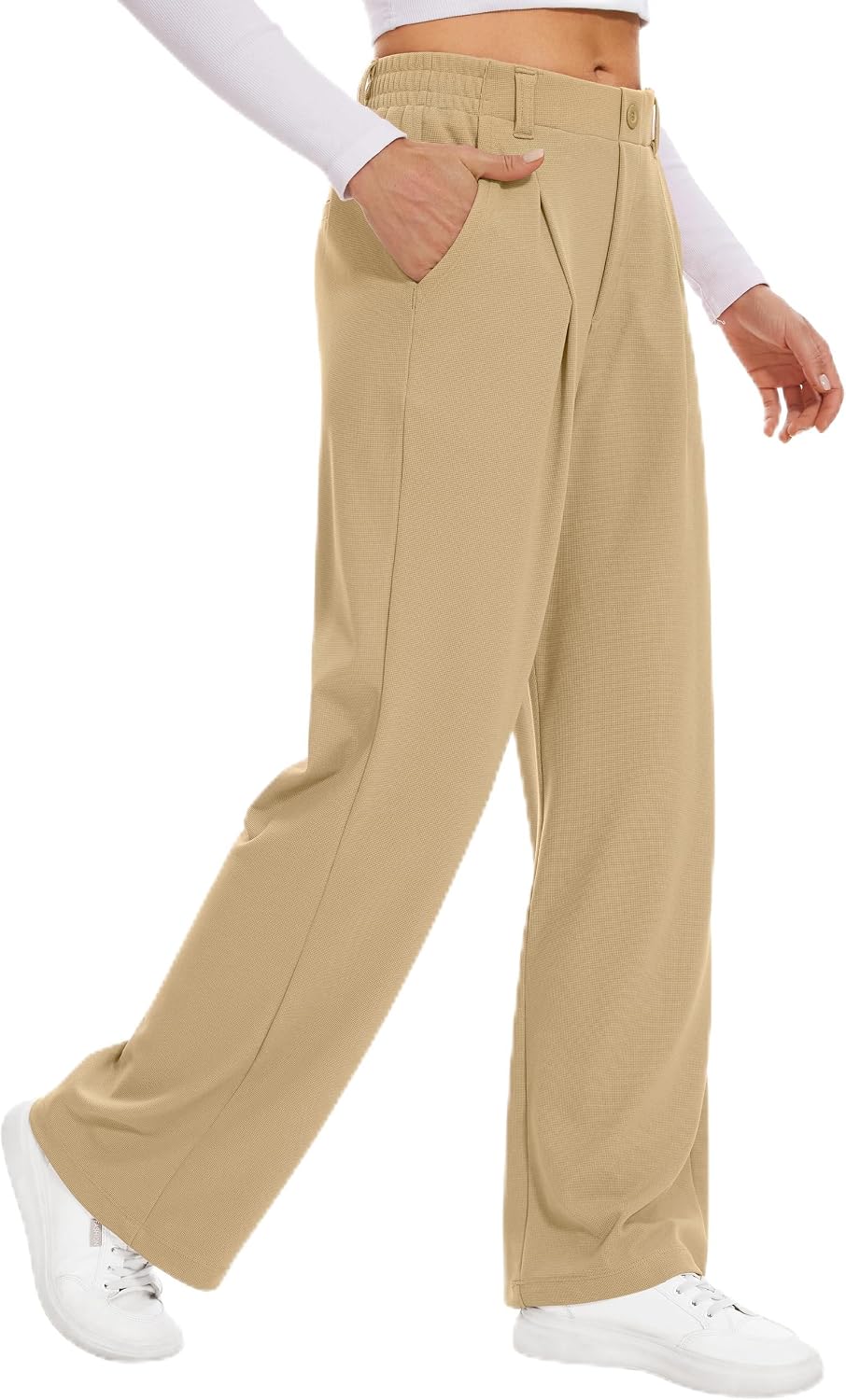 Thumbnail 6 de Desol Waffel Lang Palazzo Hose für Damen mit Taschen – High Waist Sommerhose aus luftigem Stoff